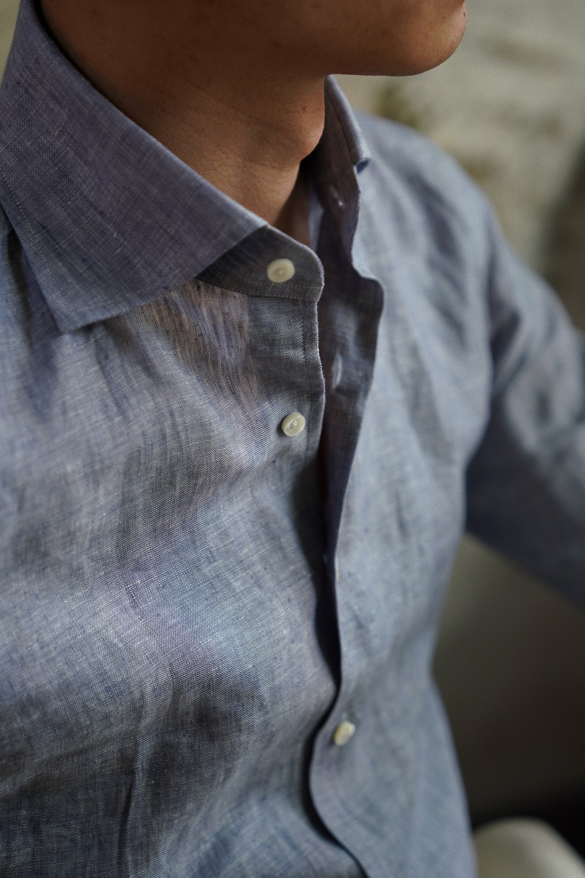 MTO Foggy Blue Linen Shirt
