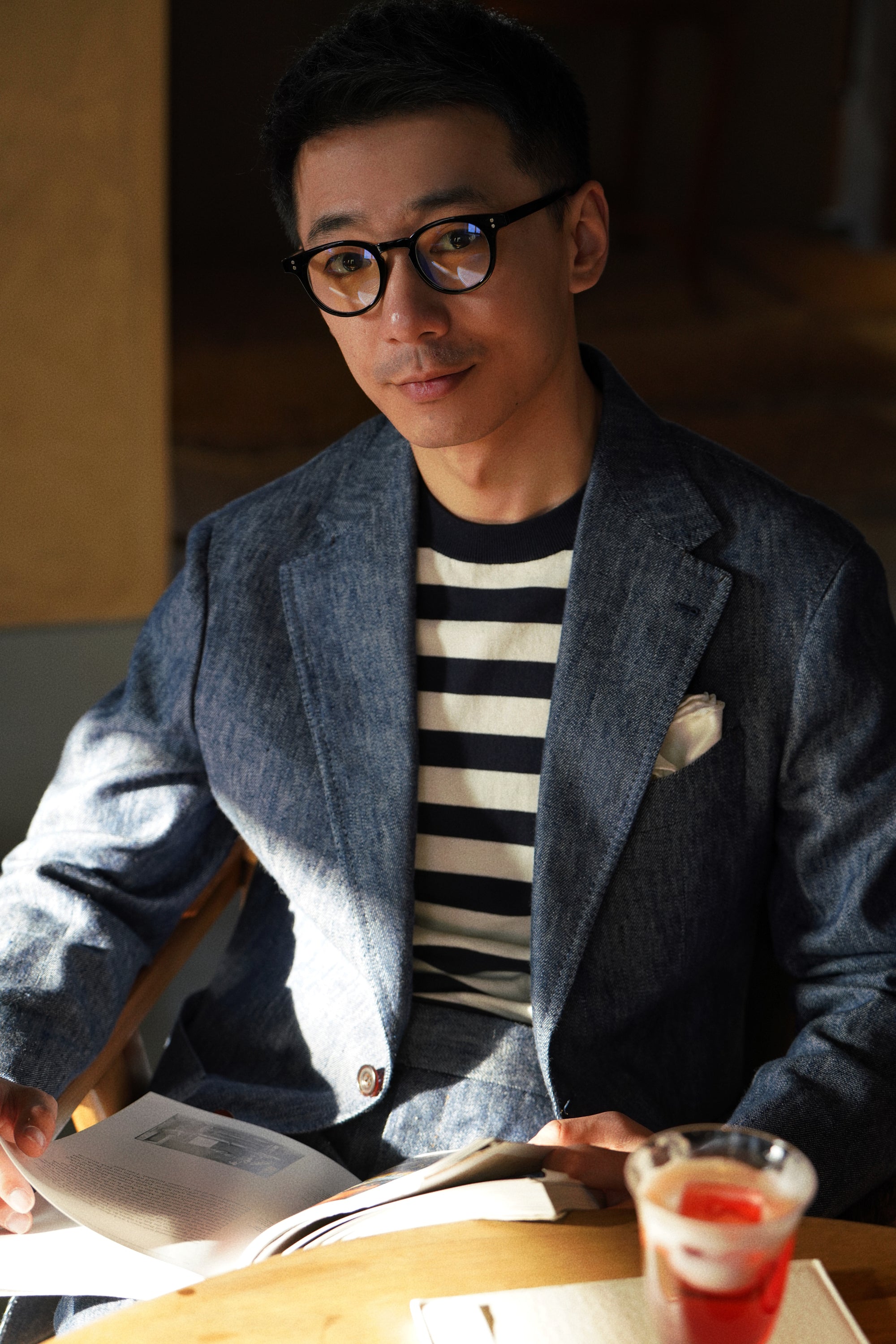 Indigo Wool Linen Blending Denim Suit #122