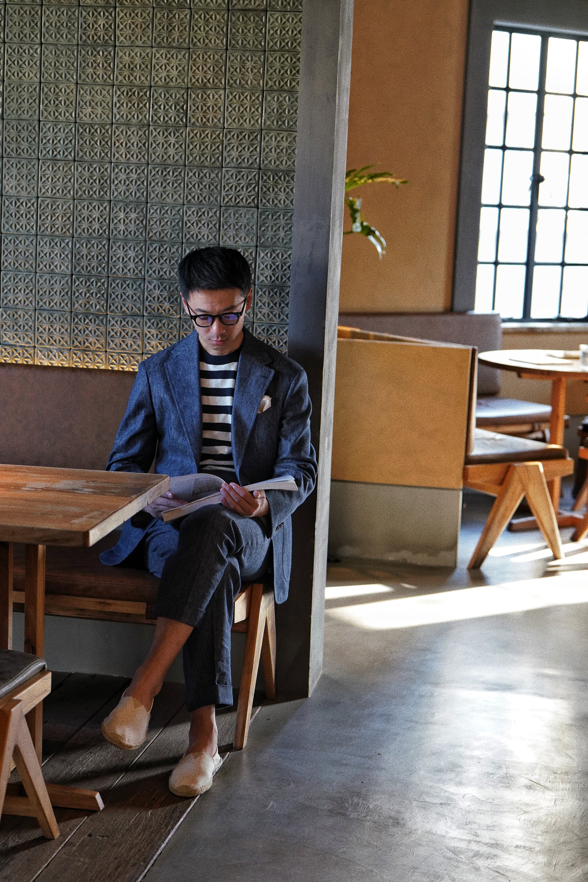 Indigo Wool Linen Blending Denim Suit #122