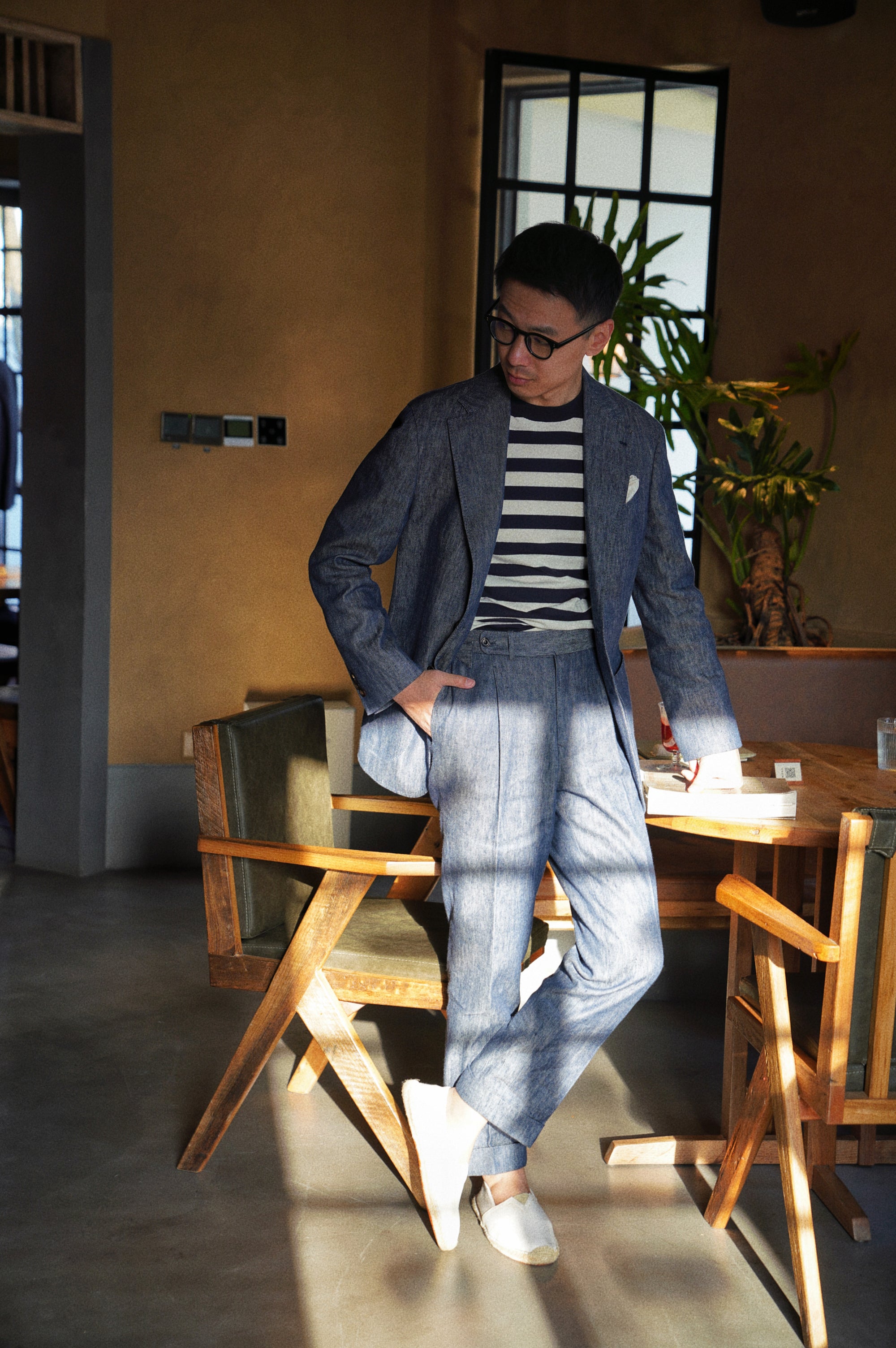 Indigo Wool Linen Blending Denim Suit #122