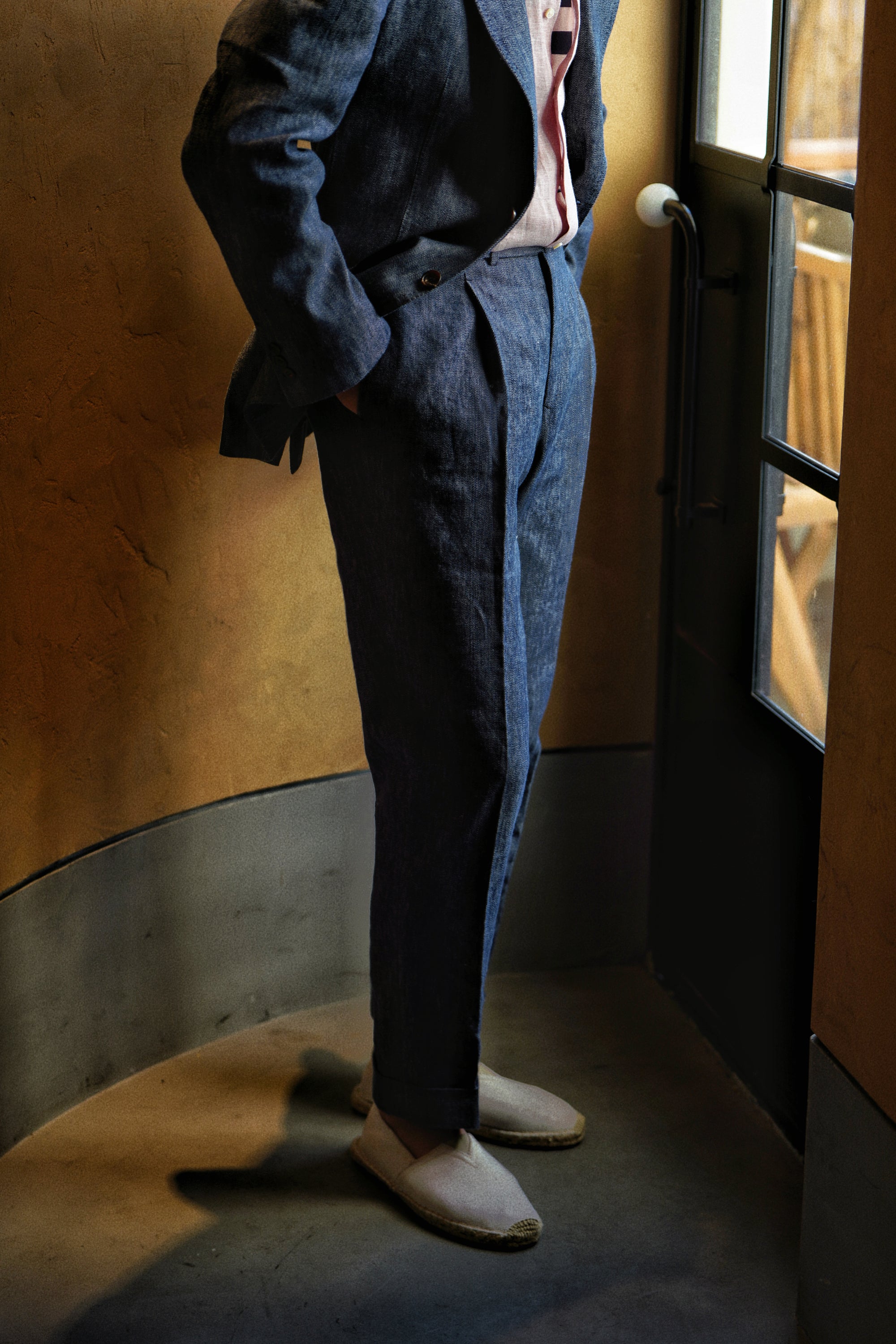 Indigo Wool Linen Blending Denim Suit #122
