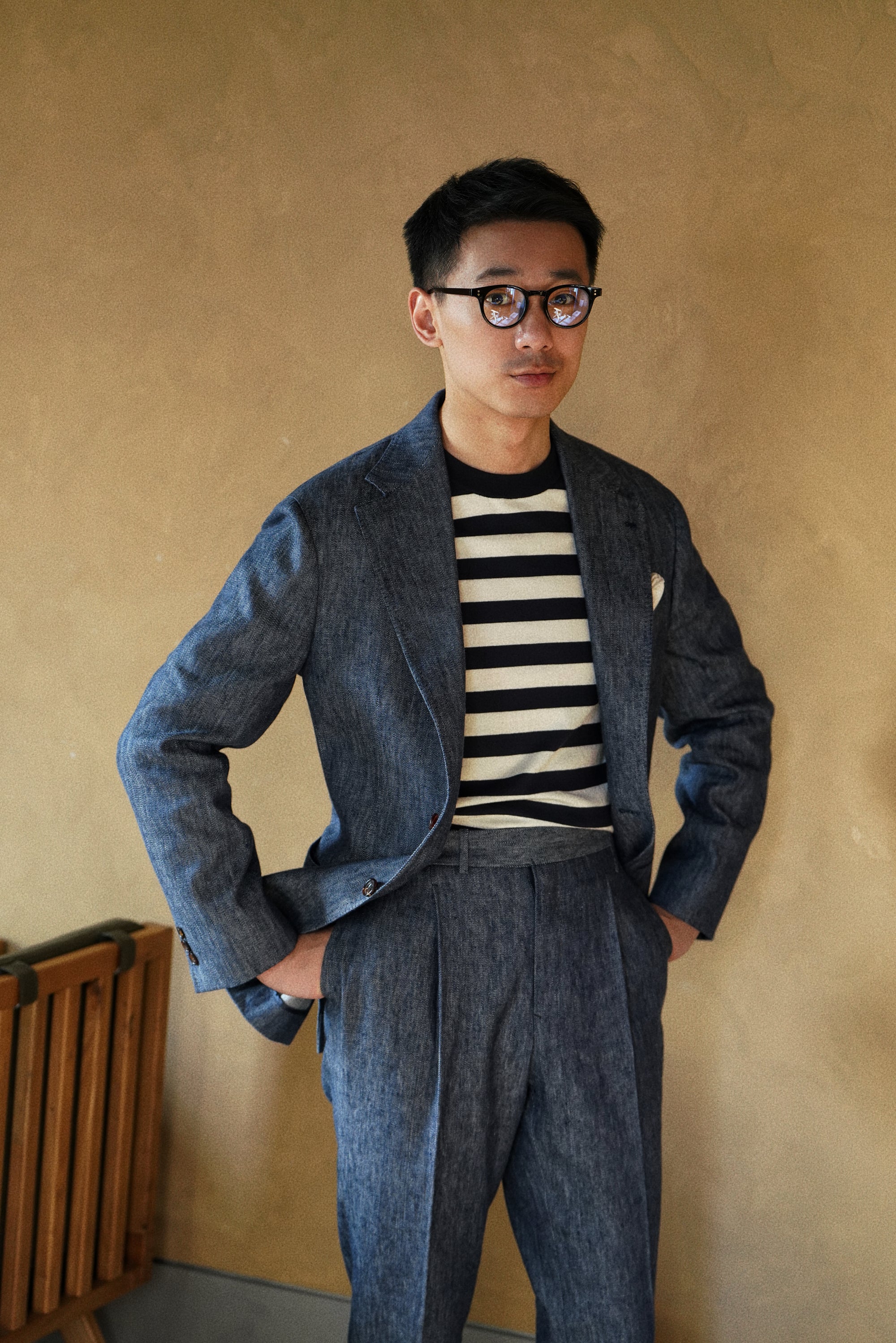 Indigo Wool Linen Blending Denim Suit #122