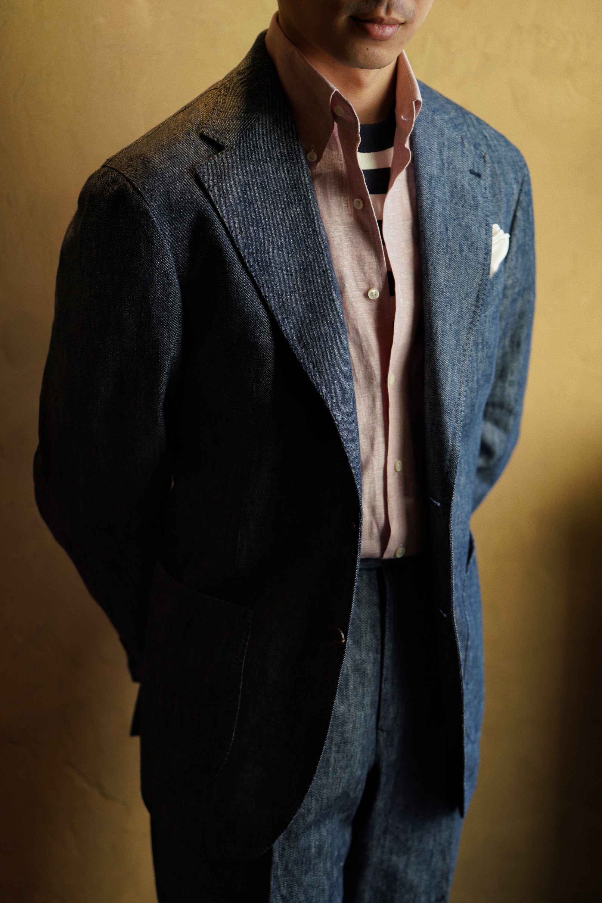 Indigo Wool Linen Blending Denim Suit #122