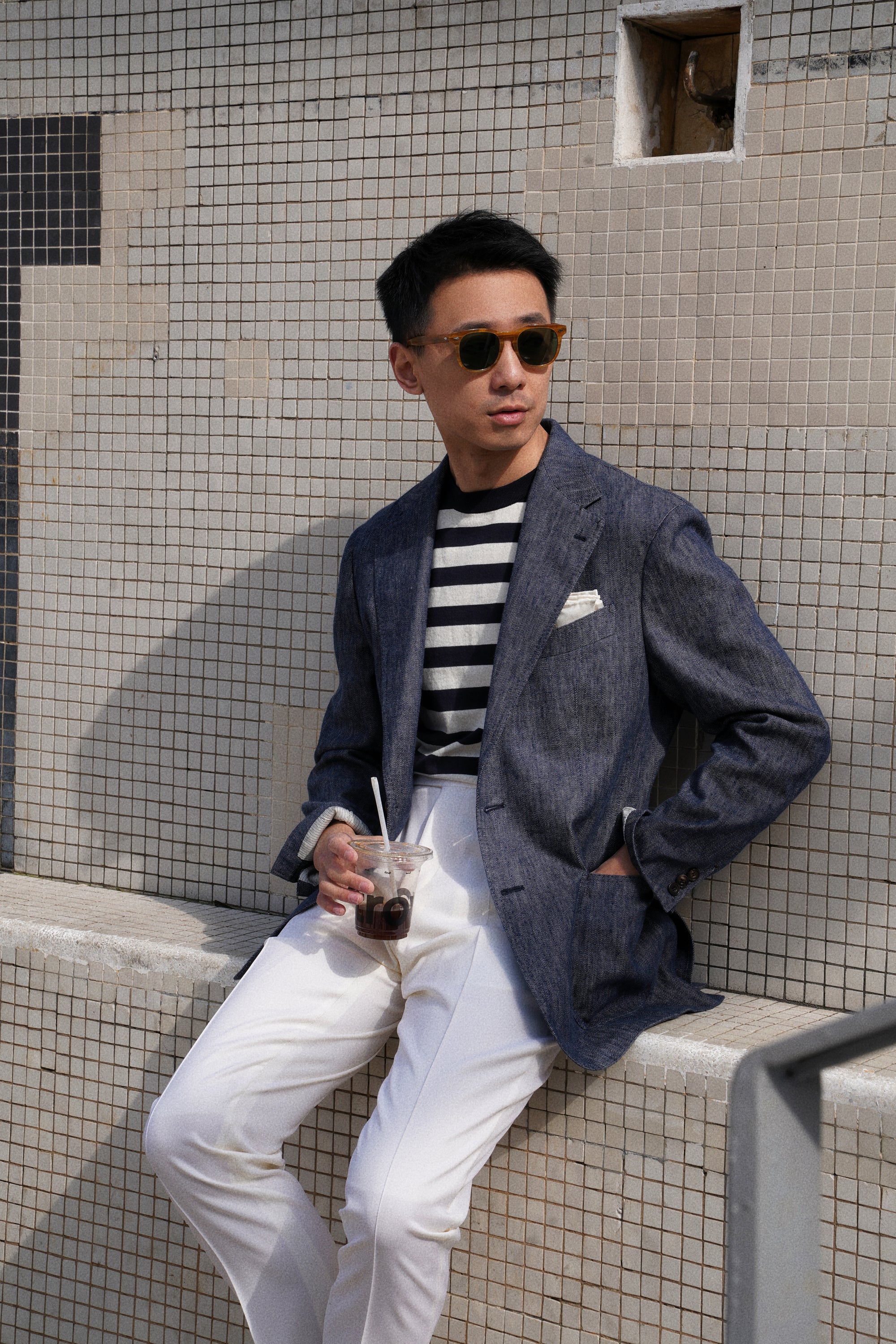 Indigo Wool Linen Blending Denim Suit #122