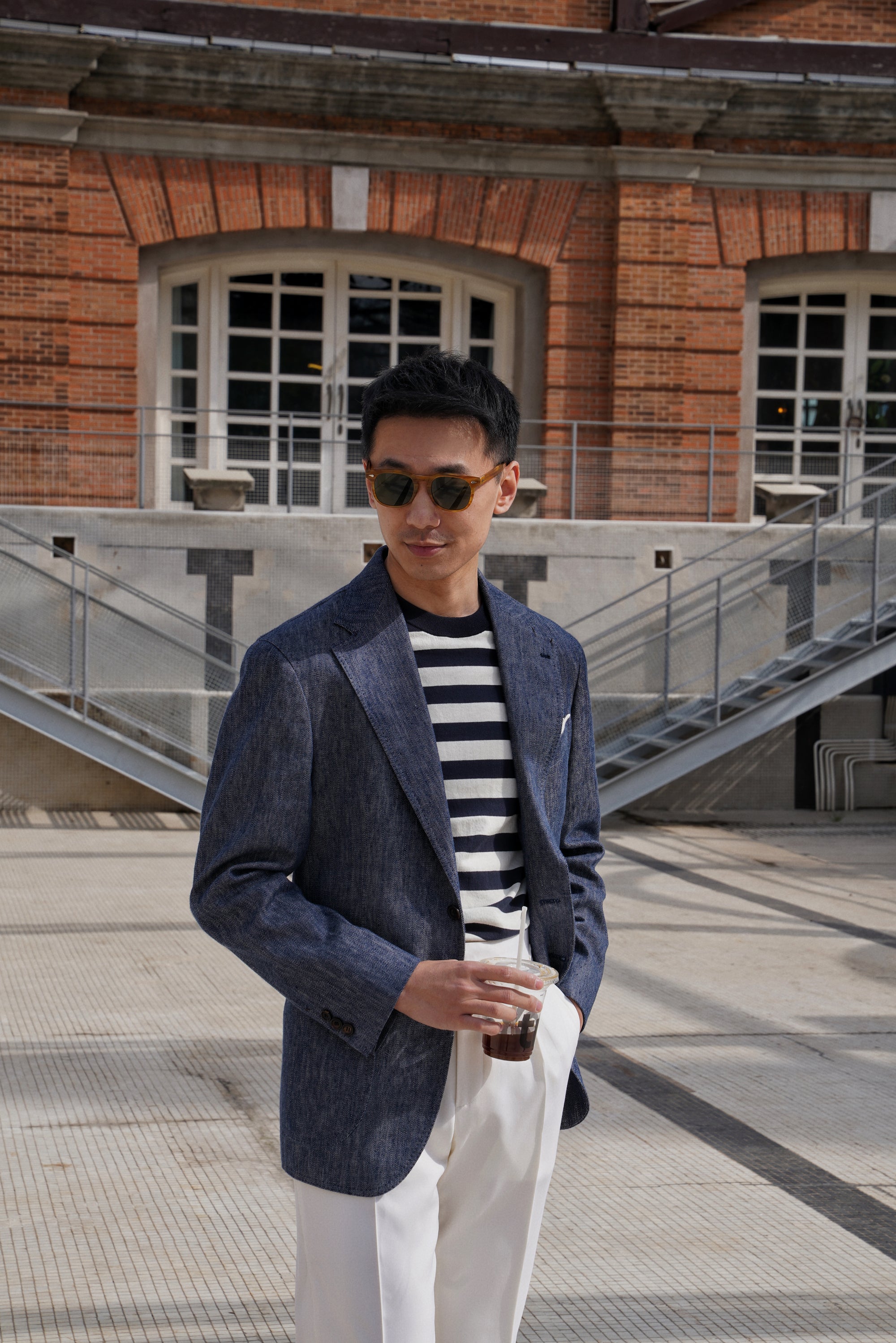 Indigo Wool Linen Blending Denim Suit #122
