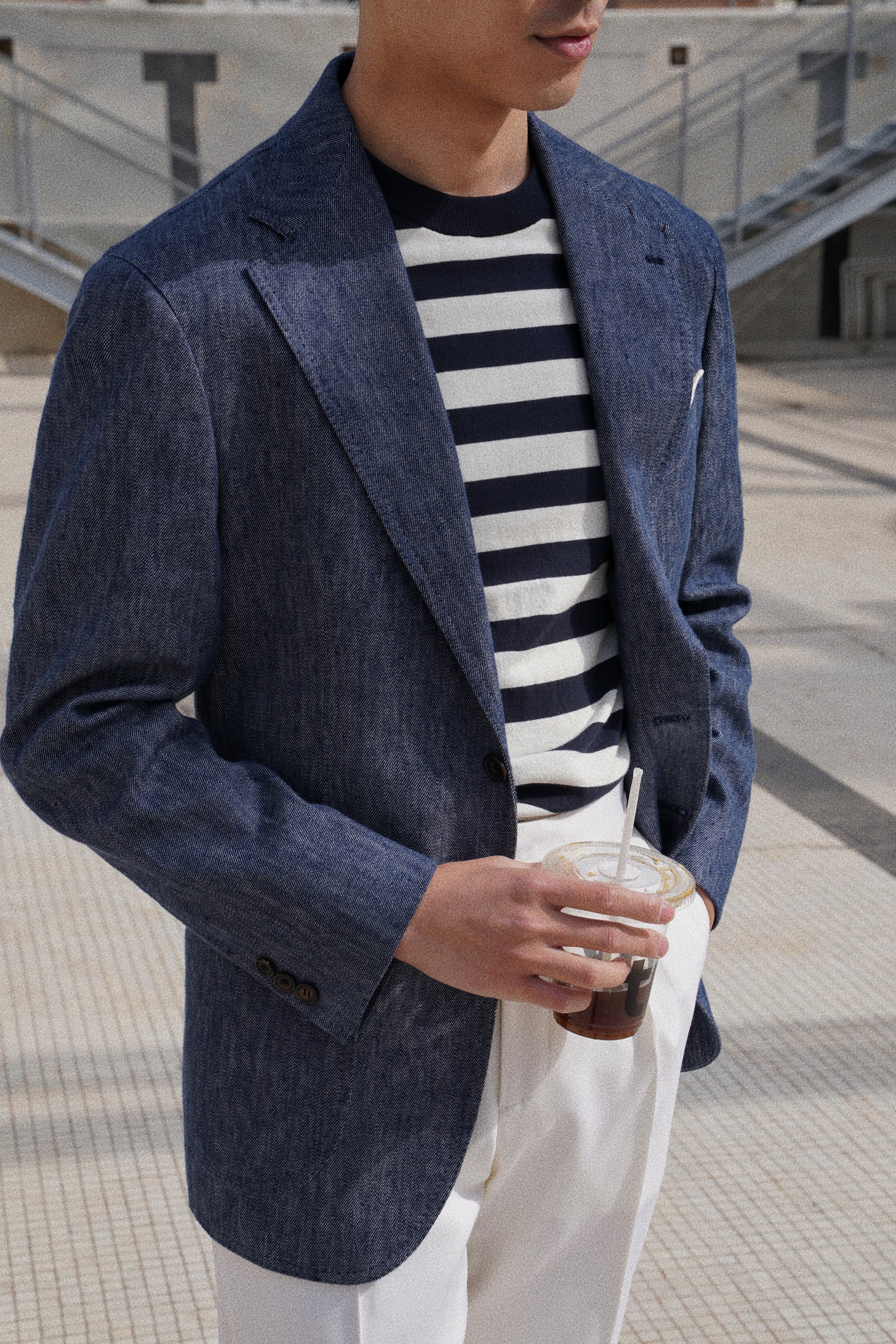 Indigo Wool Linen Blending Denim Suit #122