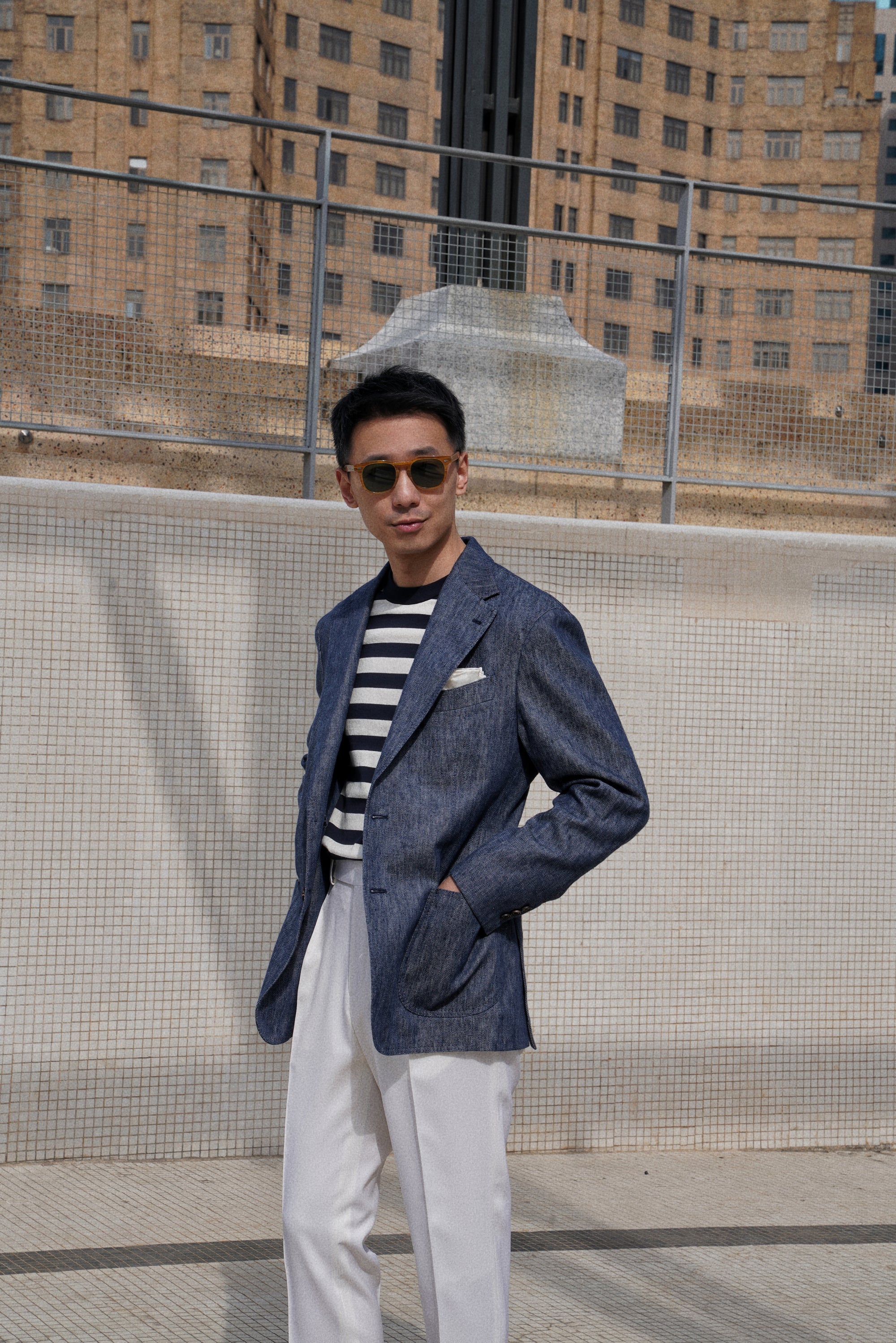 Indigo Wool Linen Blending Denim Suit #122