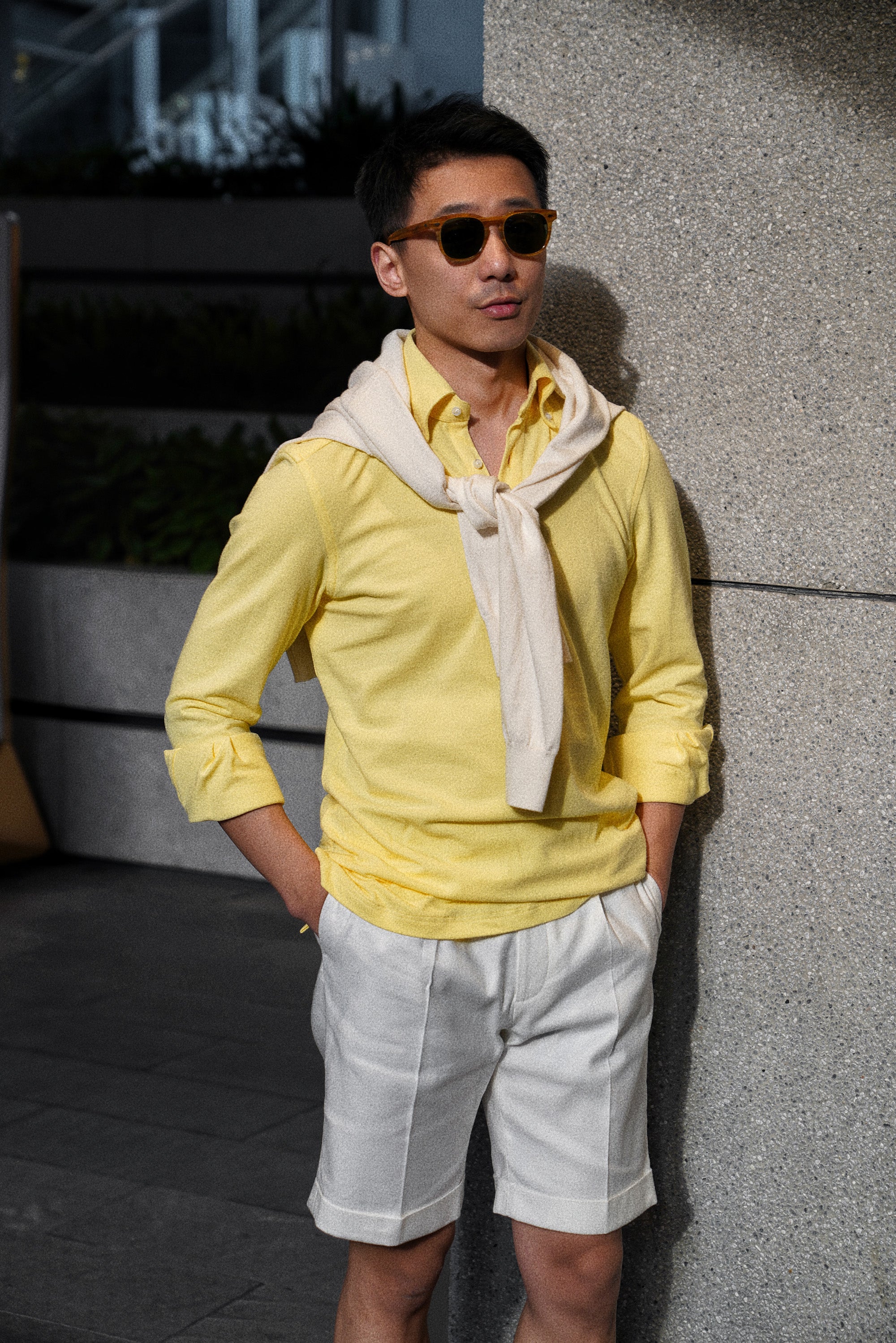 White Linen Cotton Blending Shorts