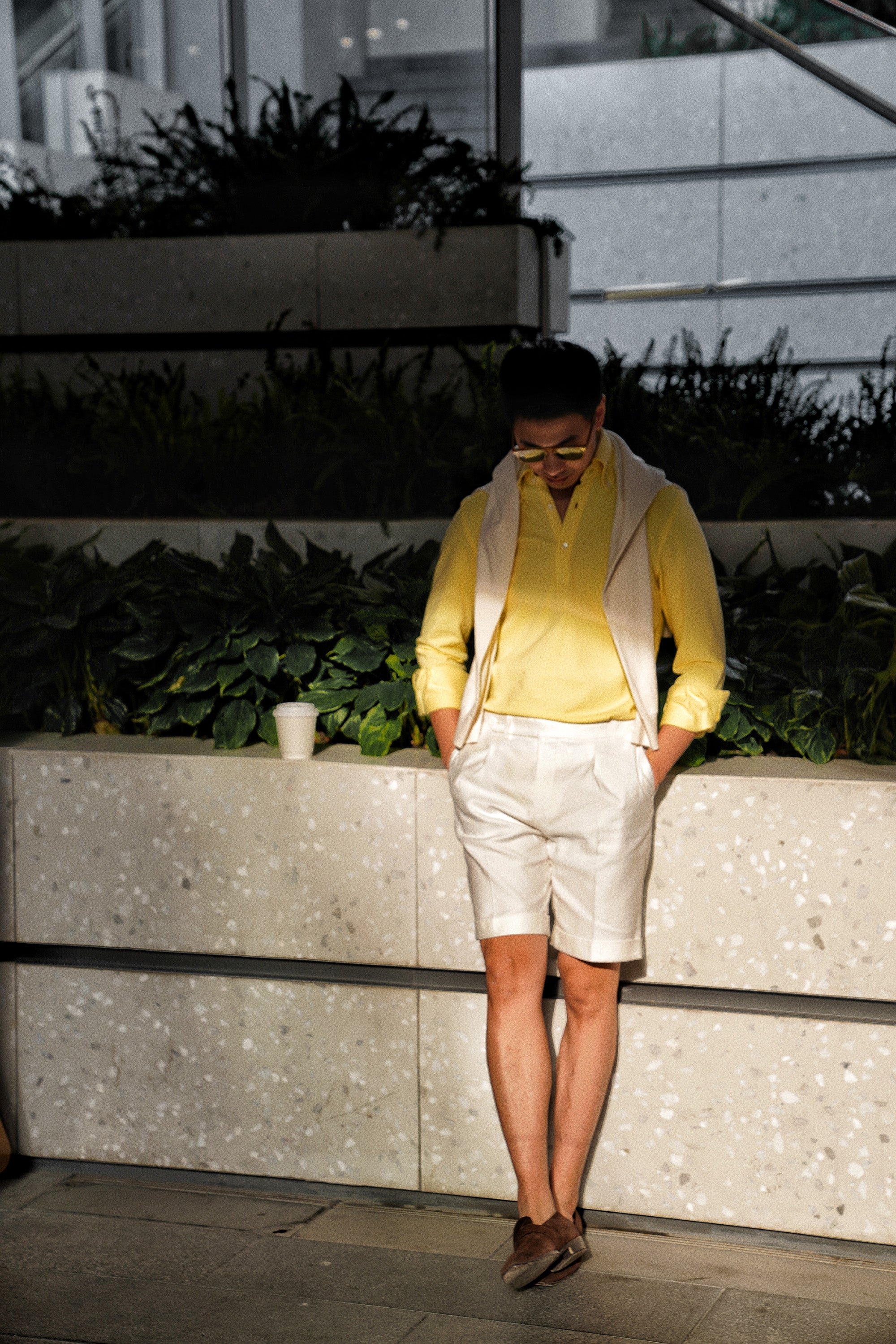 White Linen Cotton Blending Shorts