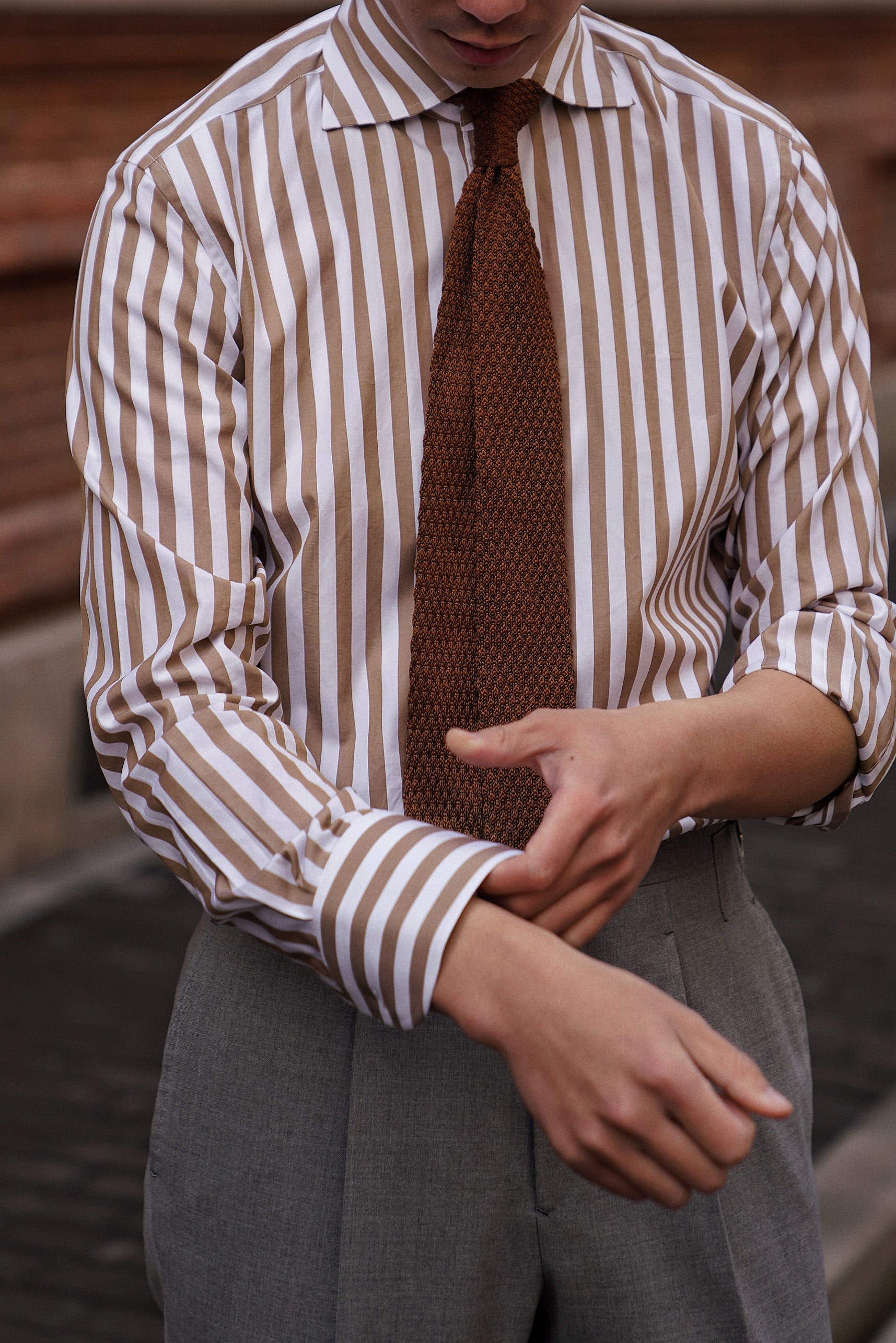 MTO Khaki Stripe Cotton Shirt