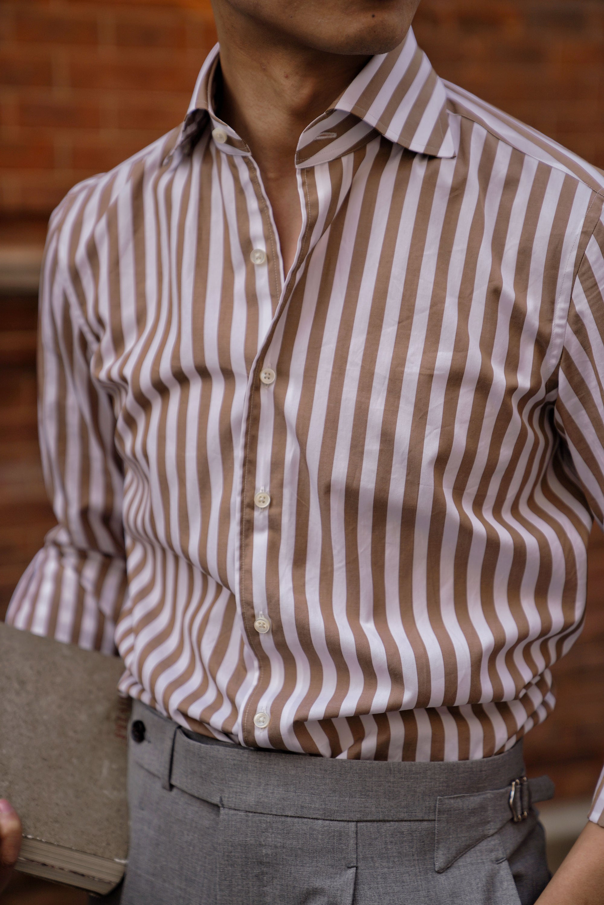 MTO Khaki Stripe Cotton Shirt