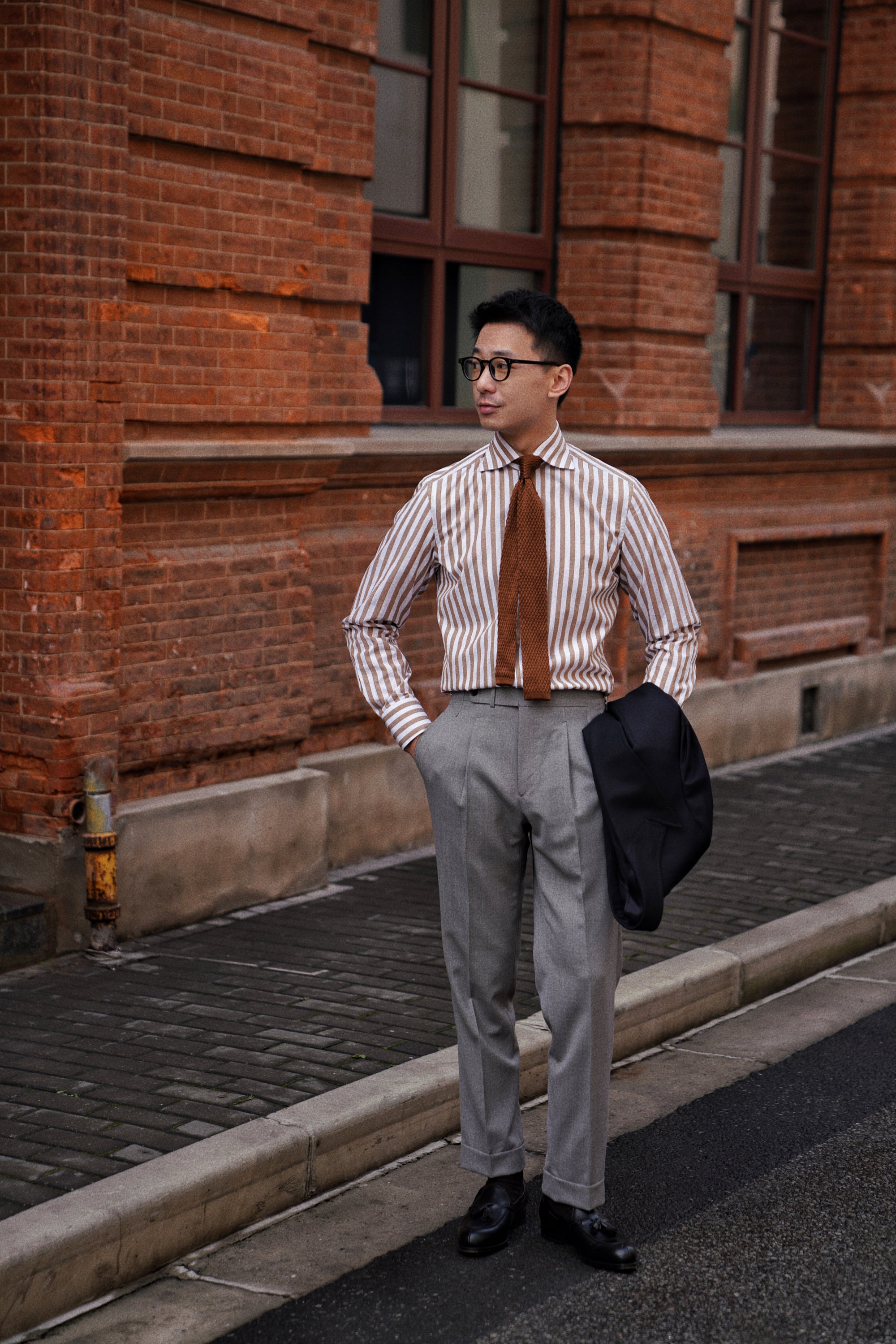 MTO Khaki Stripe Cotton Shirt