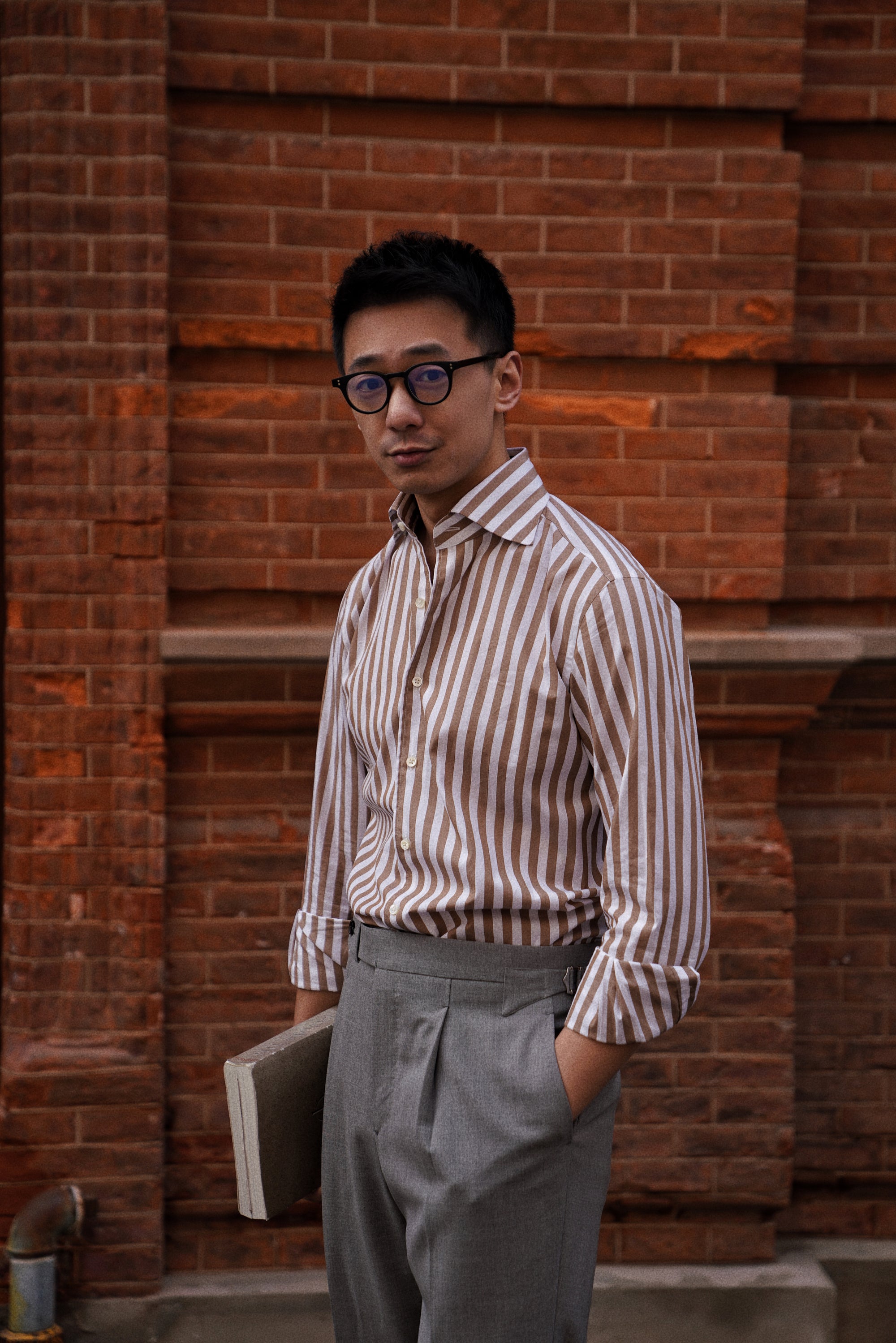 MTO Khaki Stripe Cotton Shirt