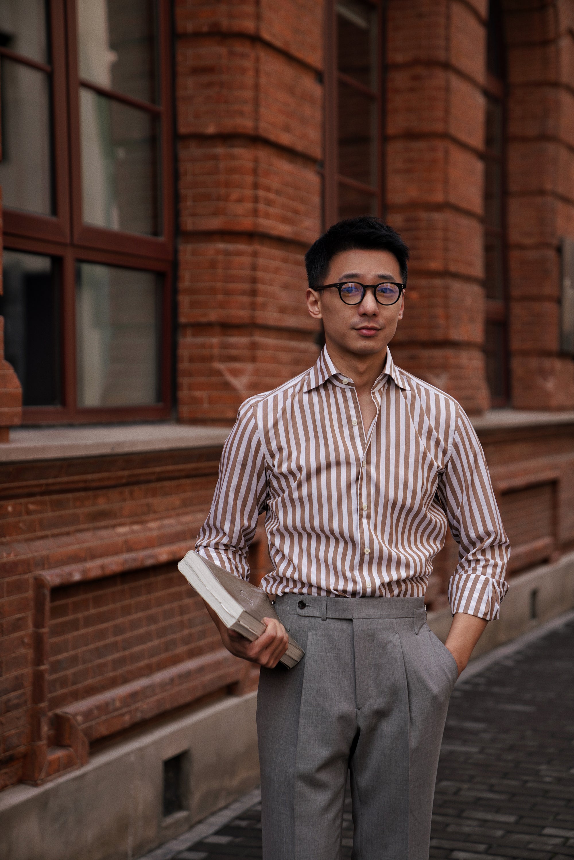 MTO Khaki Stripe Cotton Shirt