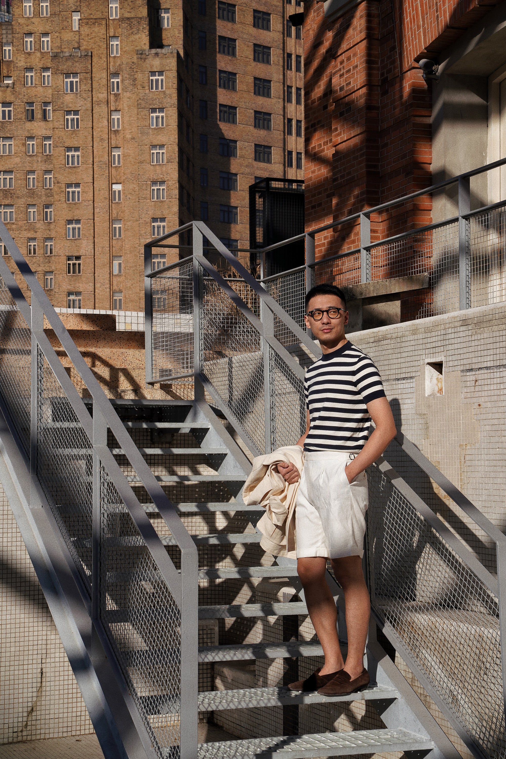 White Linen Cotton Blending Shorts