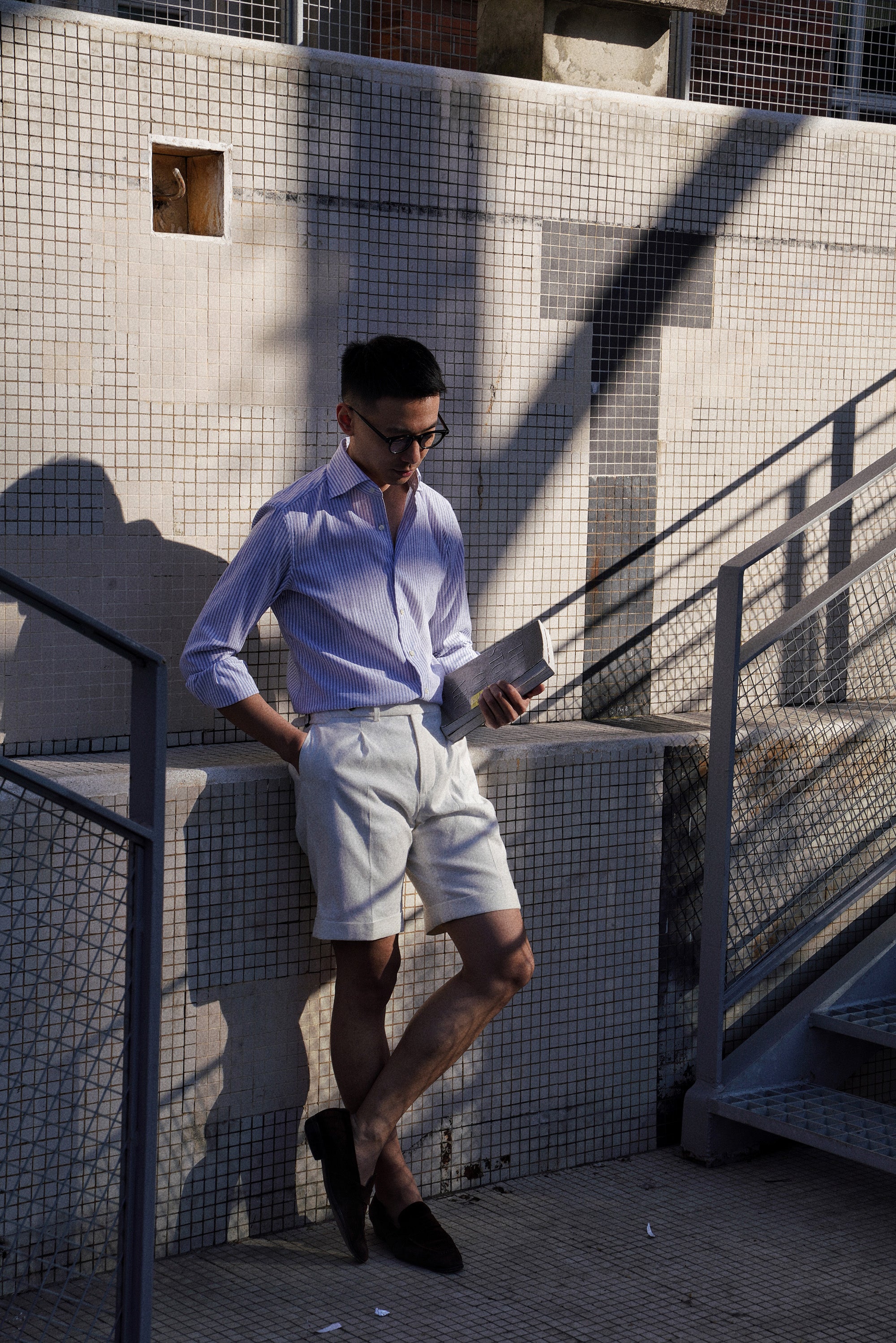 White Linen Cotton Blending Shorts