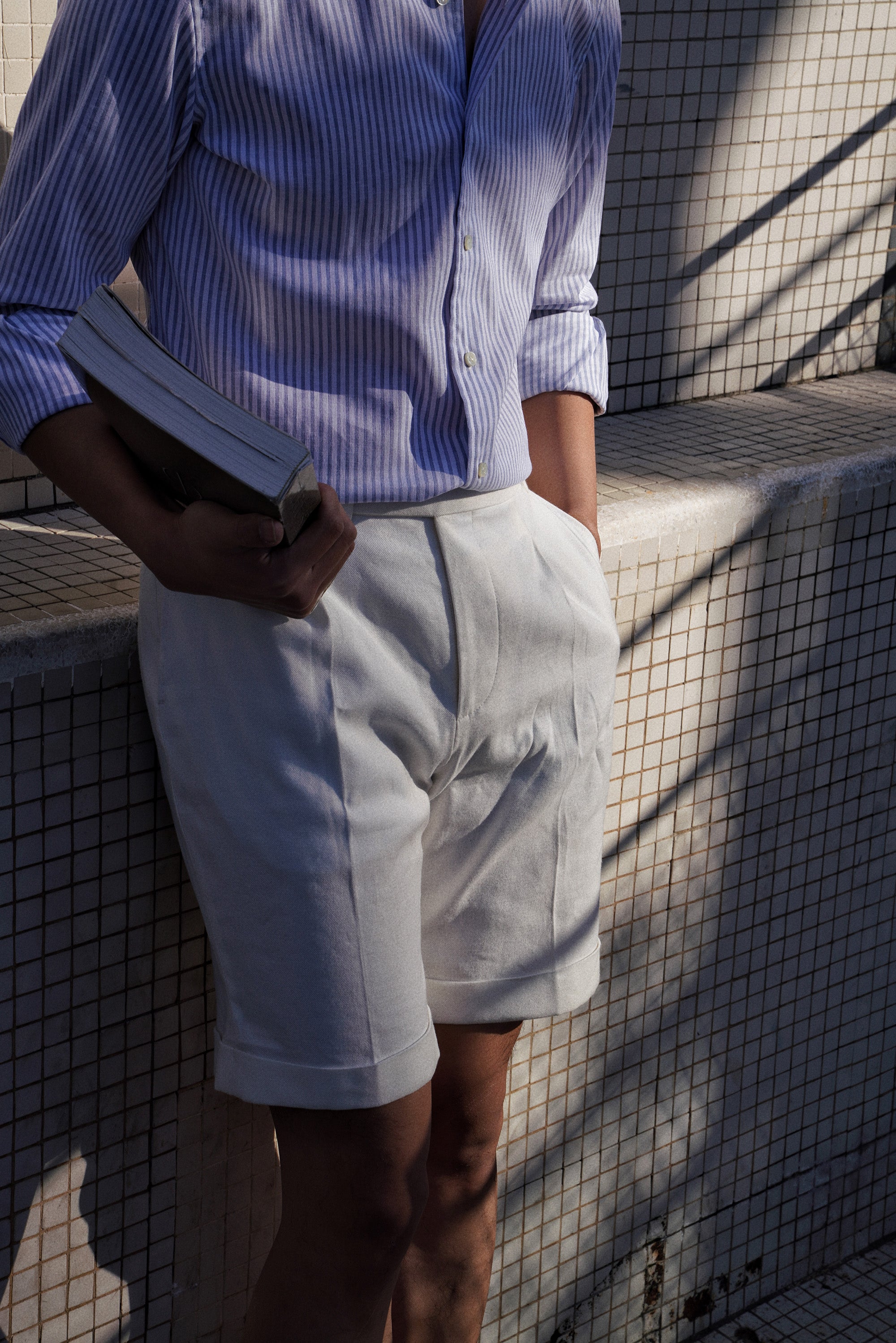 White Linen Cotton Blending Shorts