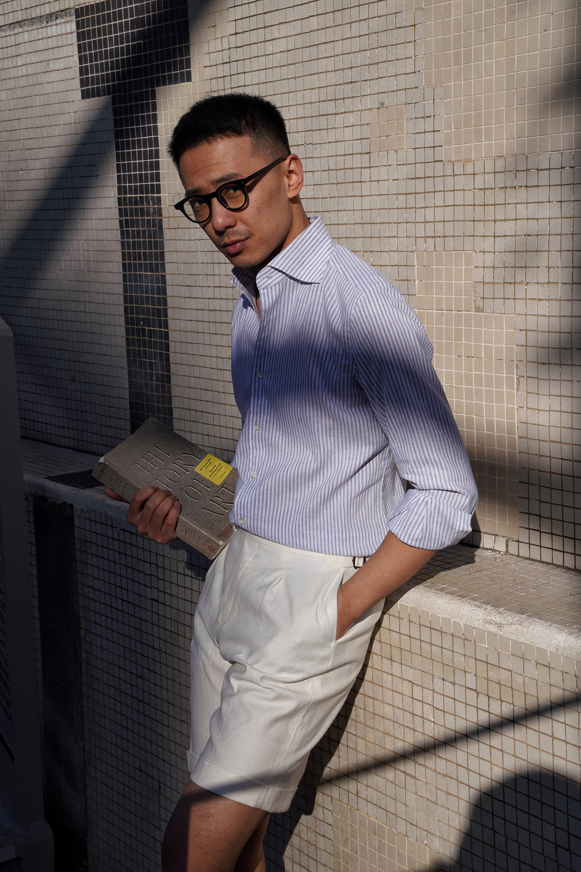 White Linen Cotton Blending Shorts