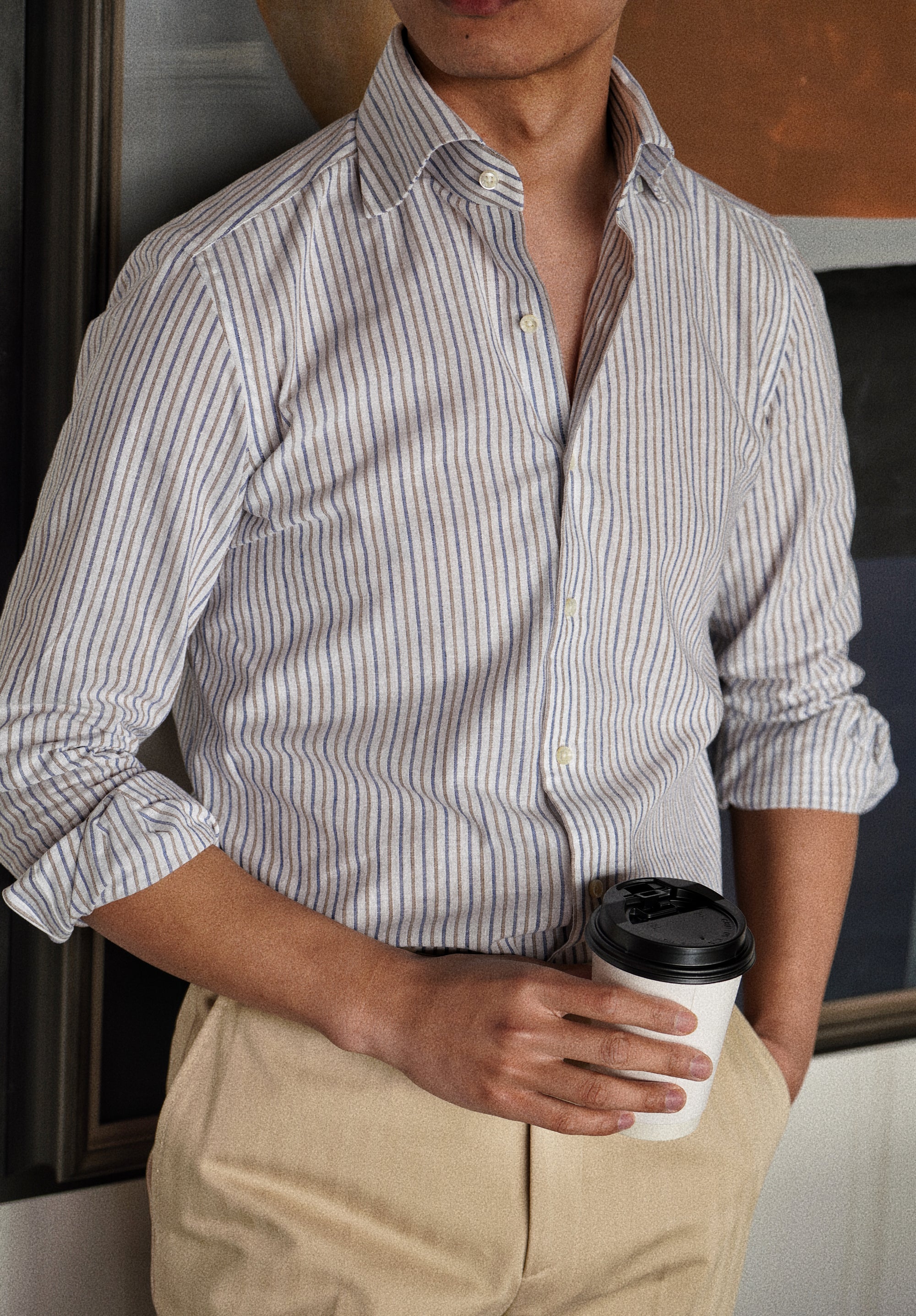 MTO Blue and Brown Stripe Cotton Shirt