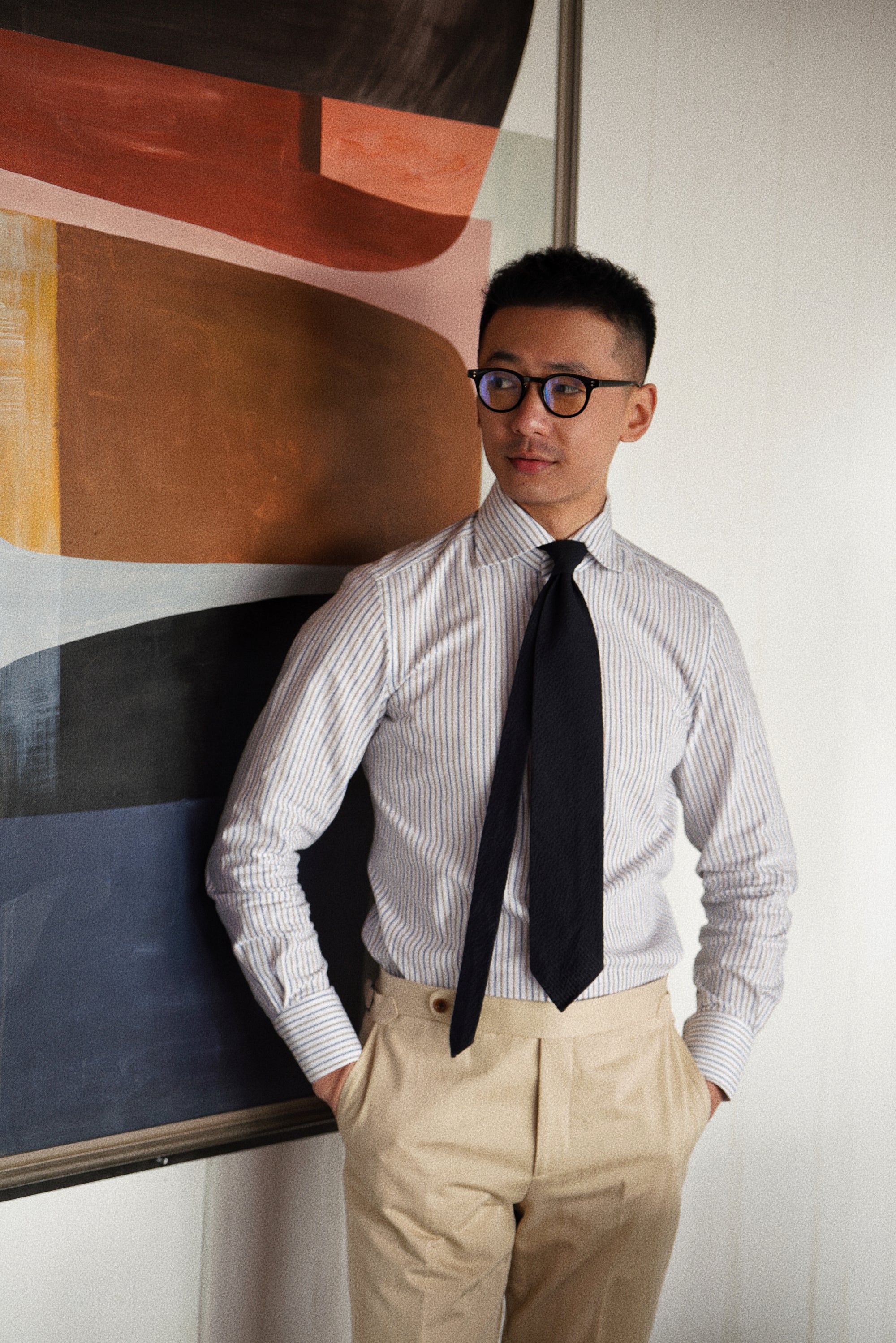 MTO Blue and Brown Stripe Cotton Shirt