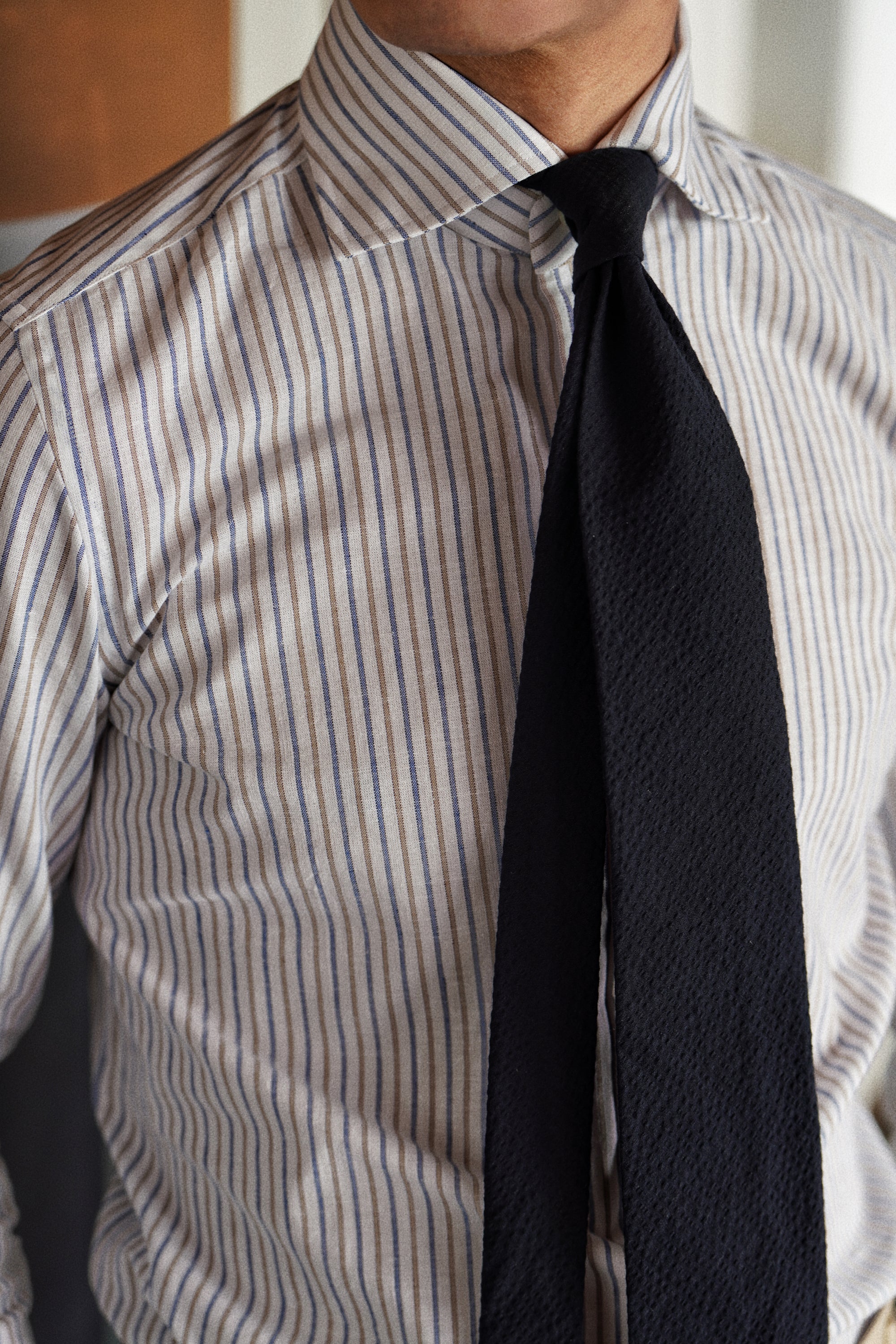 MTO Blue and Brown Stripe Cotton Shirt