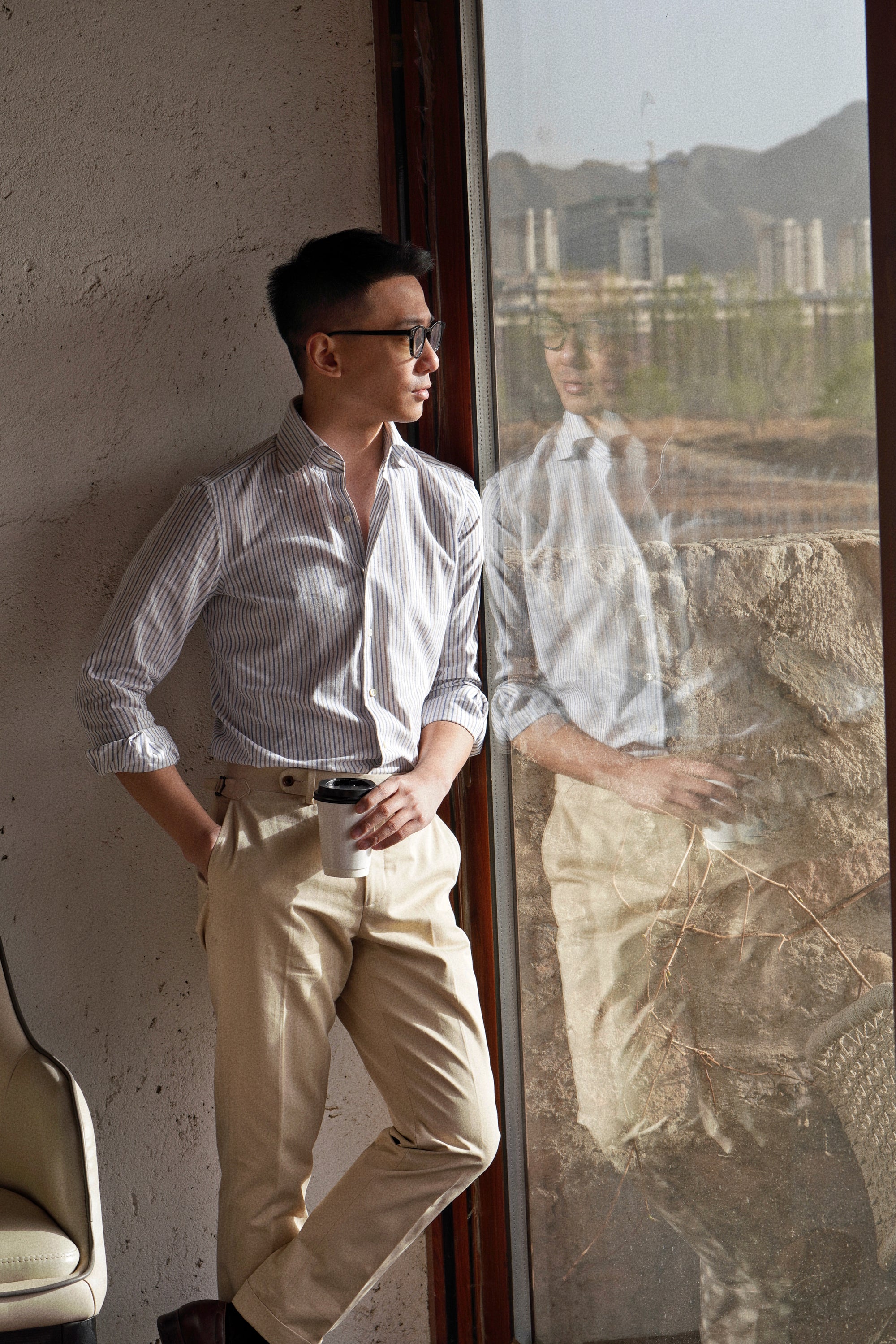 MTO Blue and Brown Stripe Cotton Shirt