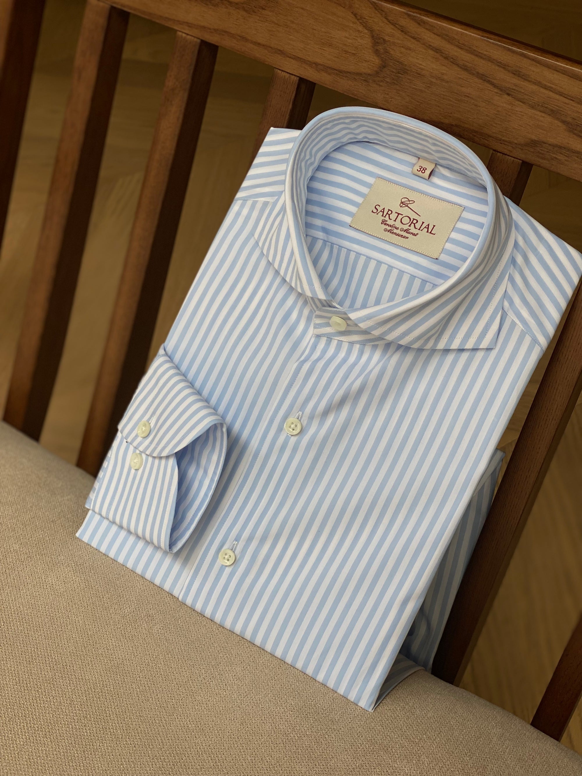 MTO Pale Blue Stripe Cotton Shirt