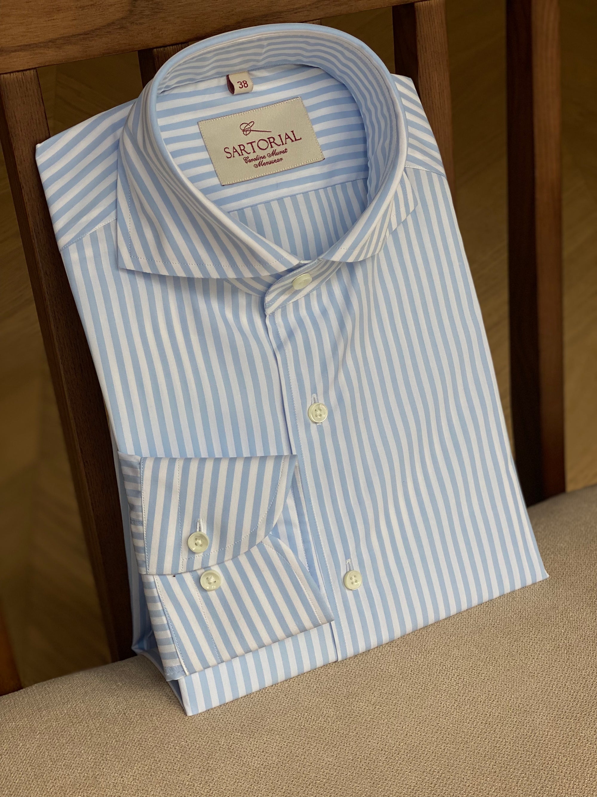 MTO Pale Blue Stripe Cotton Shirt