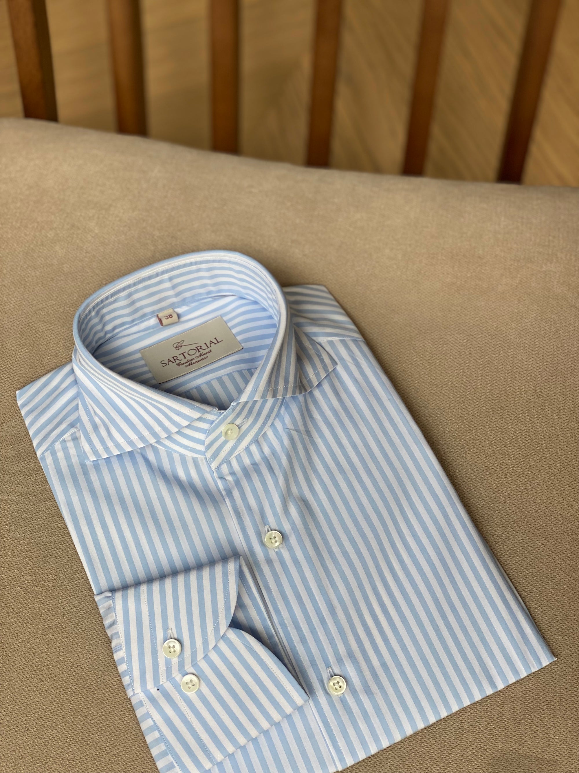 MTO Pale Blue Stripe Cotton Shirt