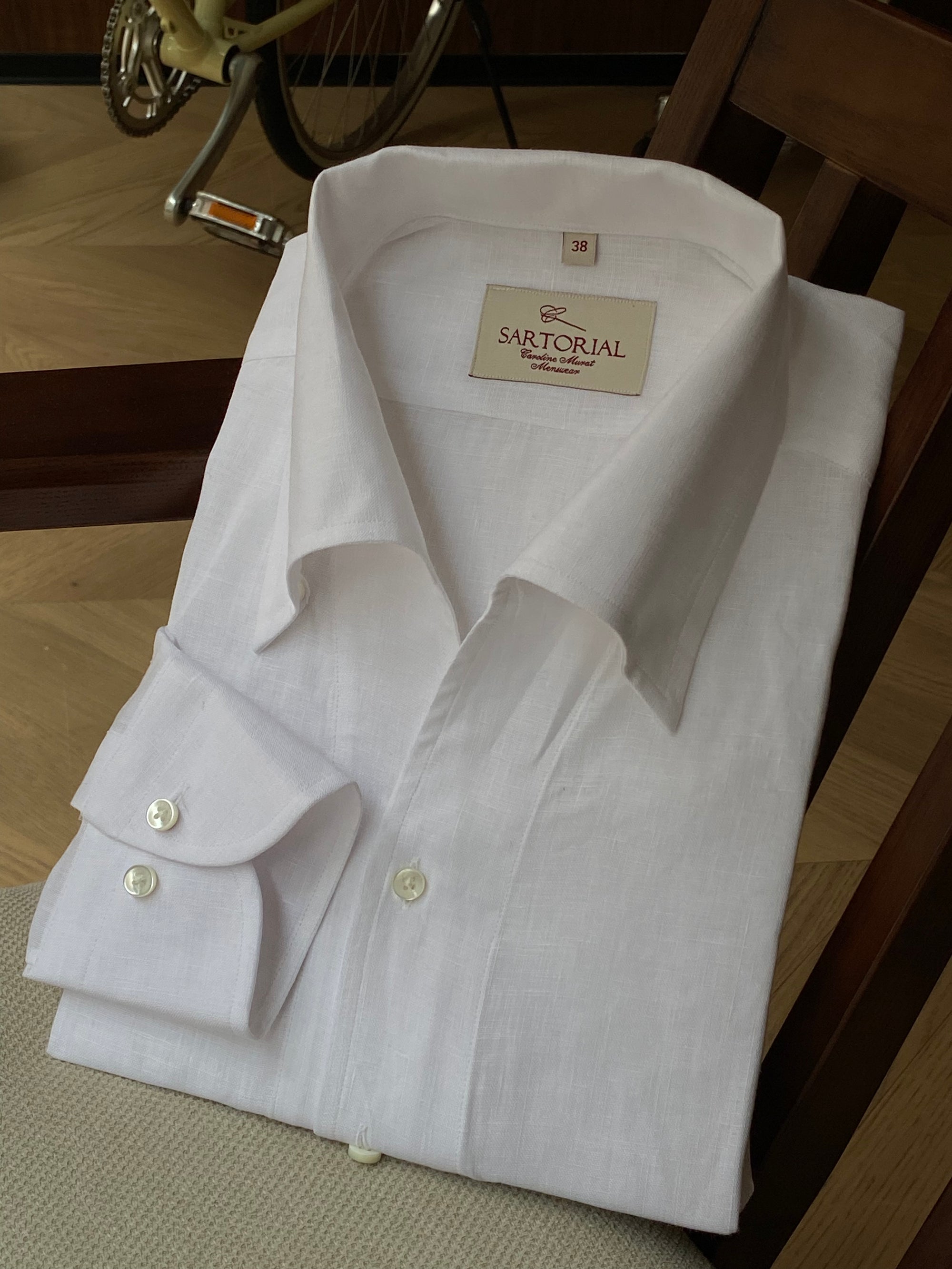 MTO Off White One Piece Collar Linen Shirt