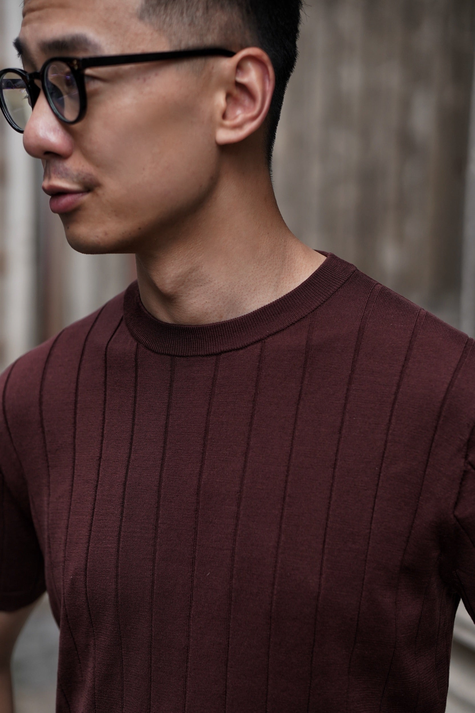 Black / Burgundy Cotton Silk Crew Neck