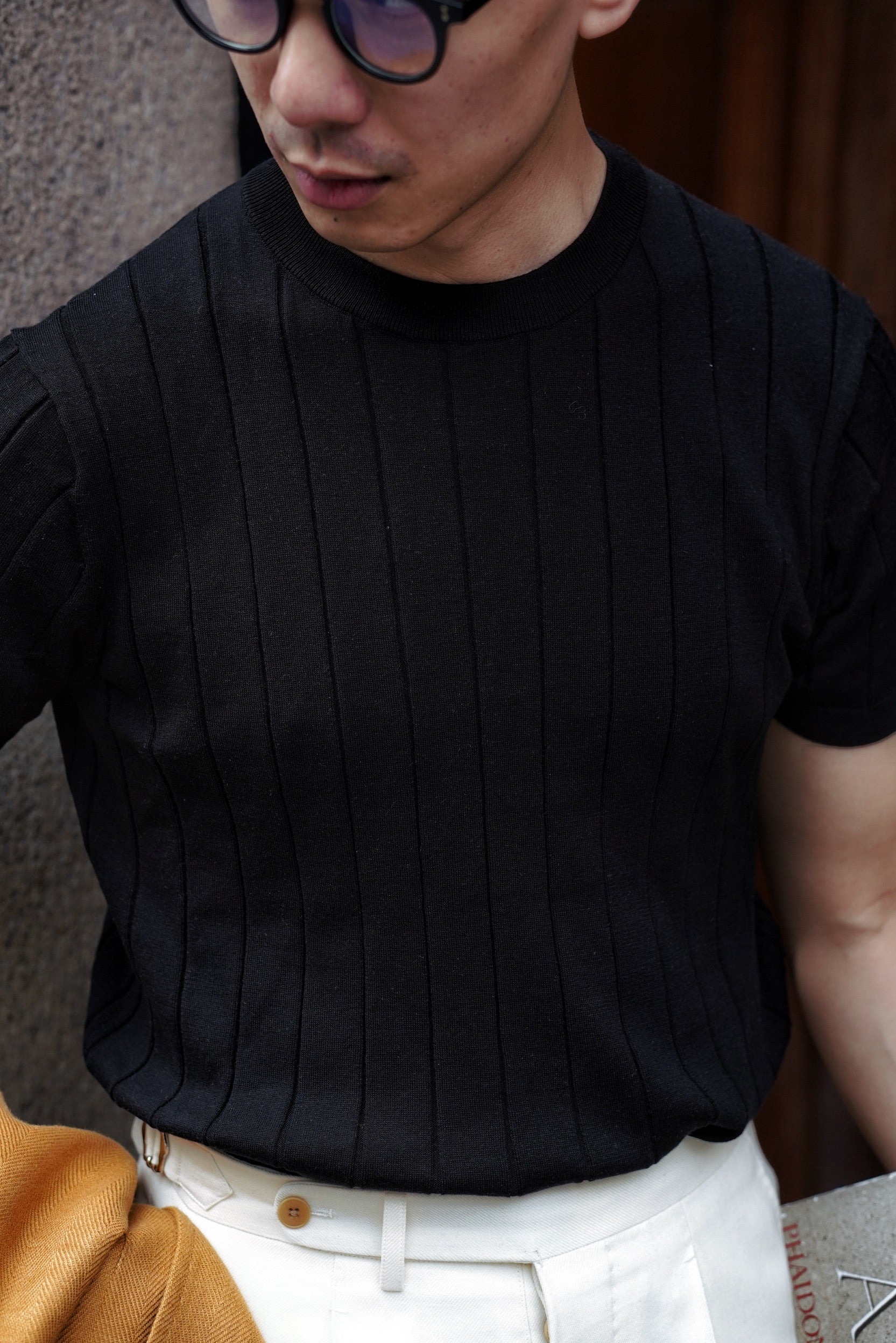 Black / Burgundy Cotton Silk Crew Neck