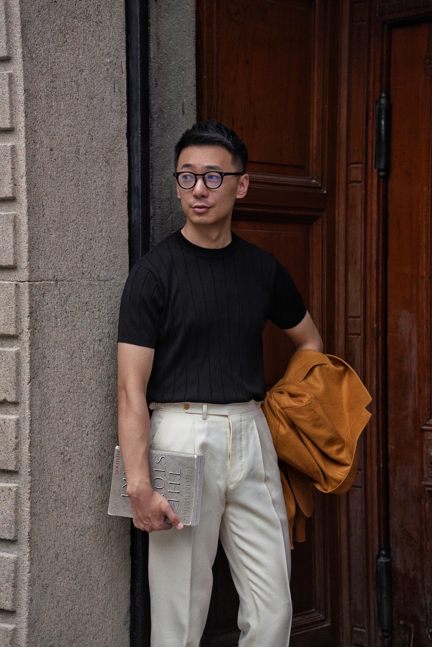 Black / Burgundy Cotton Silk Crew Neck