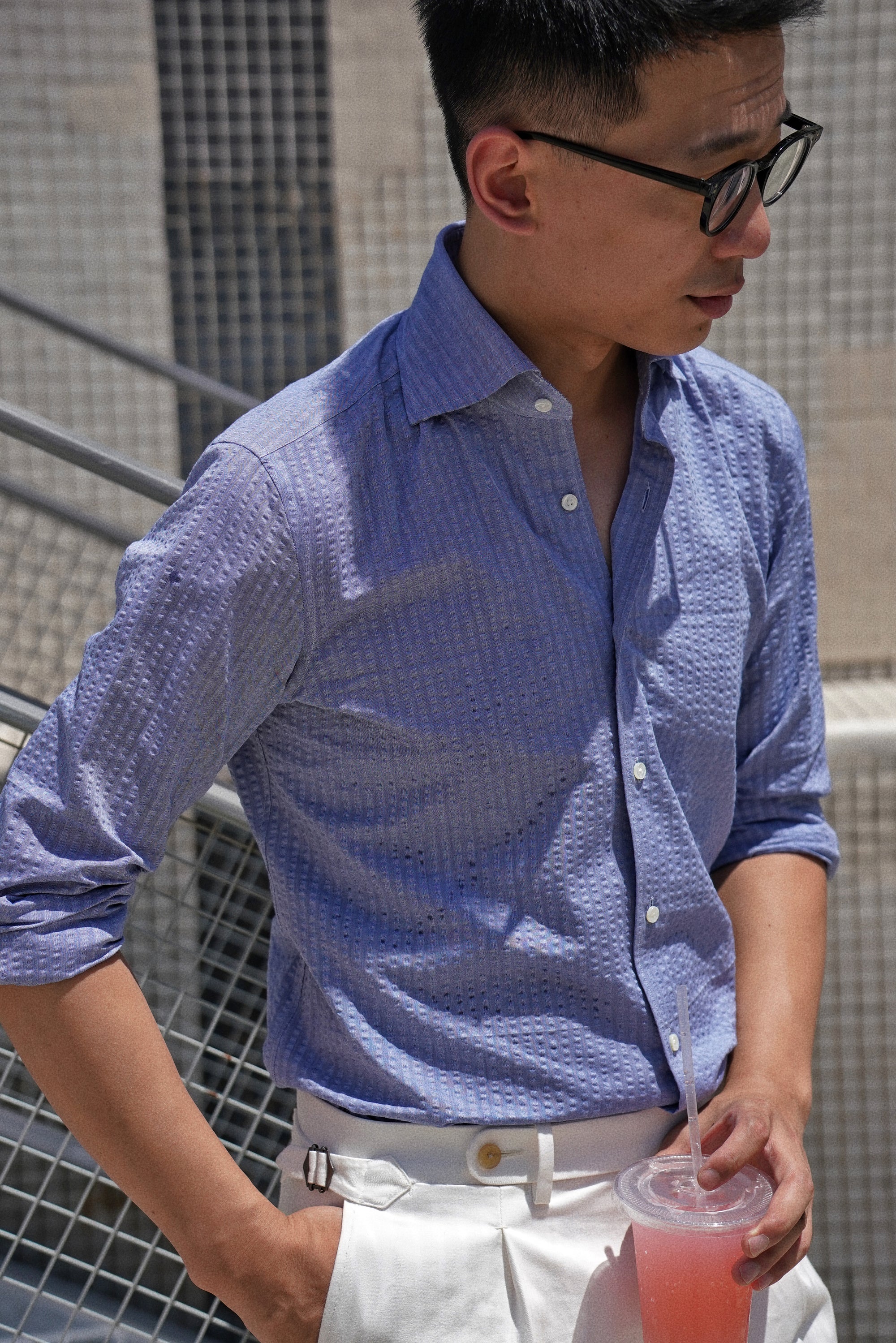 MTO Foggy Blue Seersucker Shirt