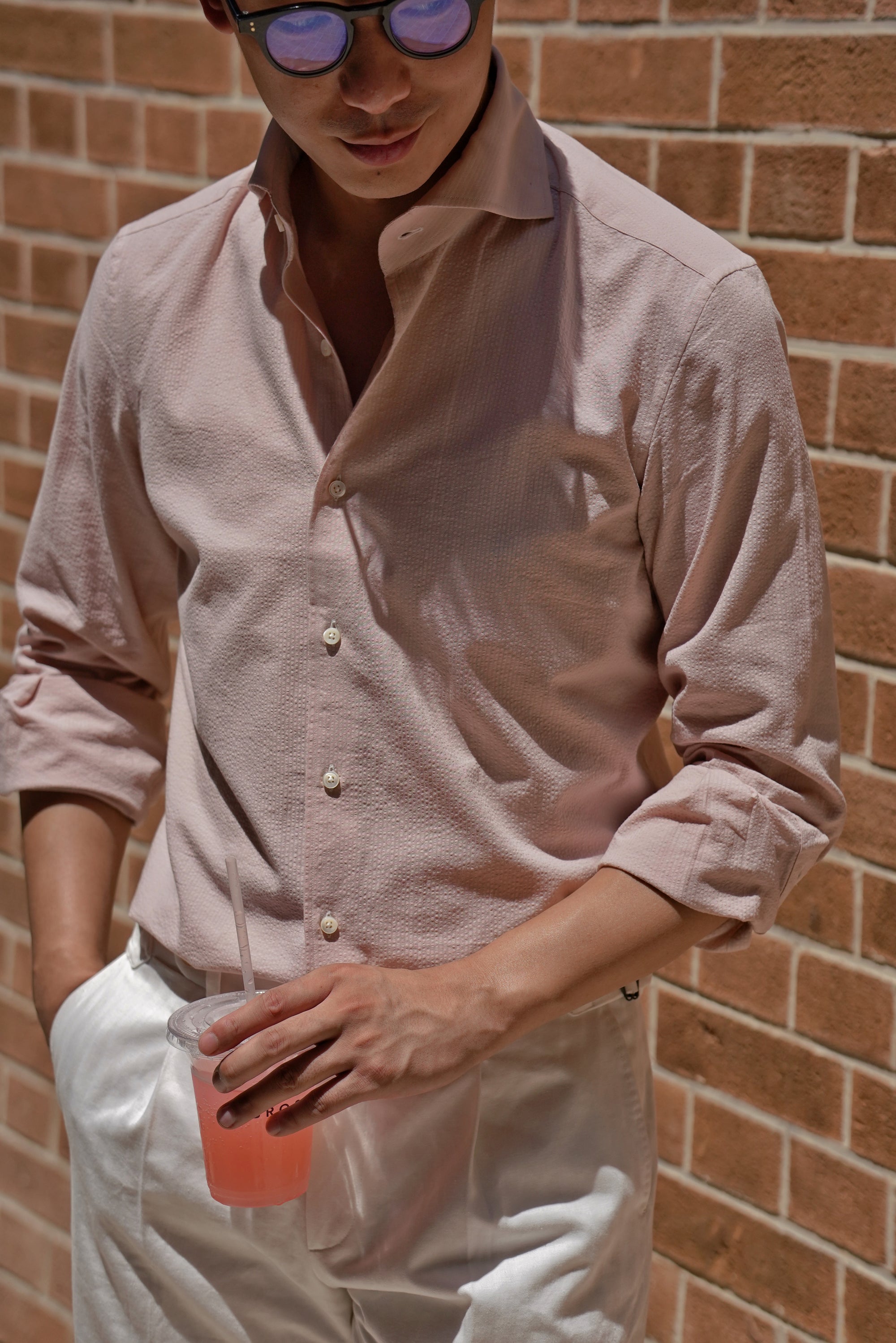 MTO Dust Pink Seersucker Shirt