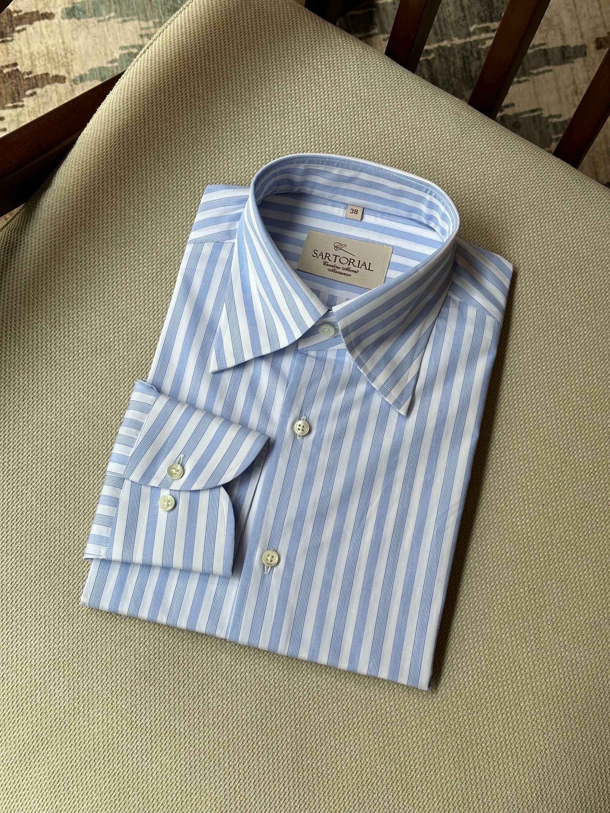 MTO Pale Blue Stripe Cotton Shirt