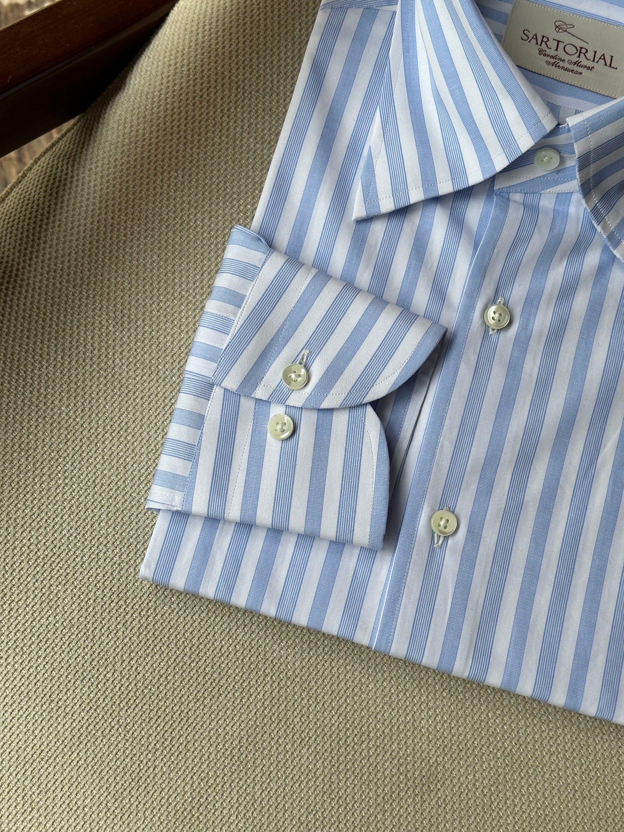 MTO Pale Blue Stripe Cotton Shirt