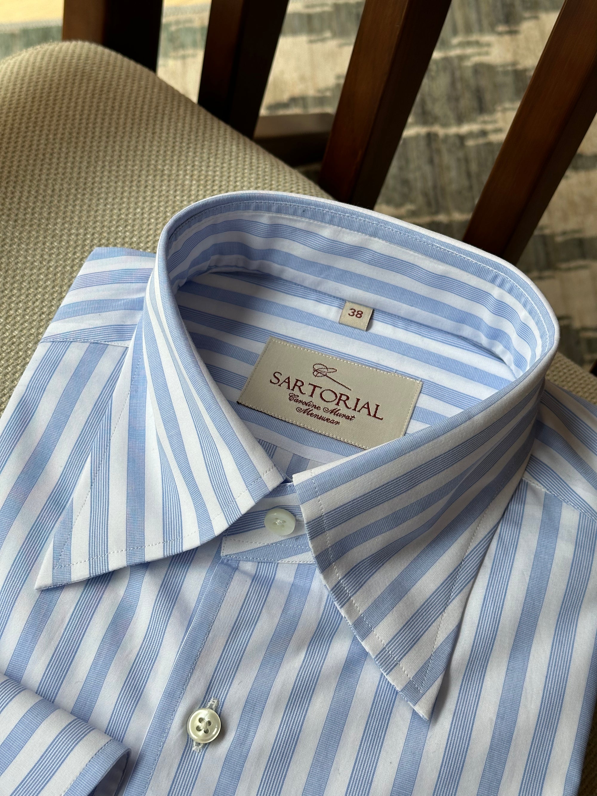 MTO Pale Blue Stripe Cotton Shirt