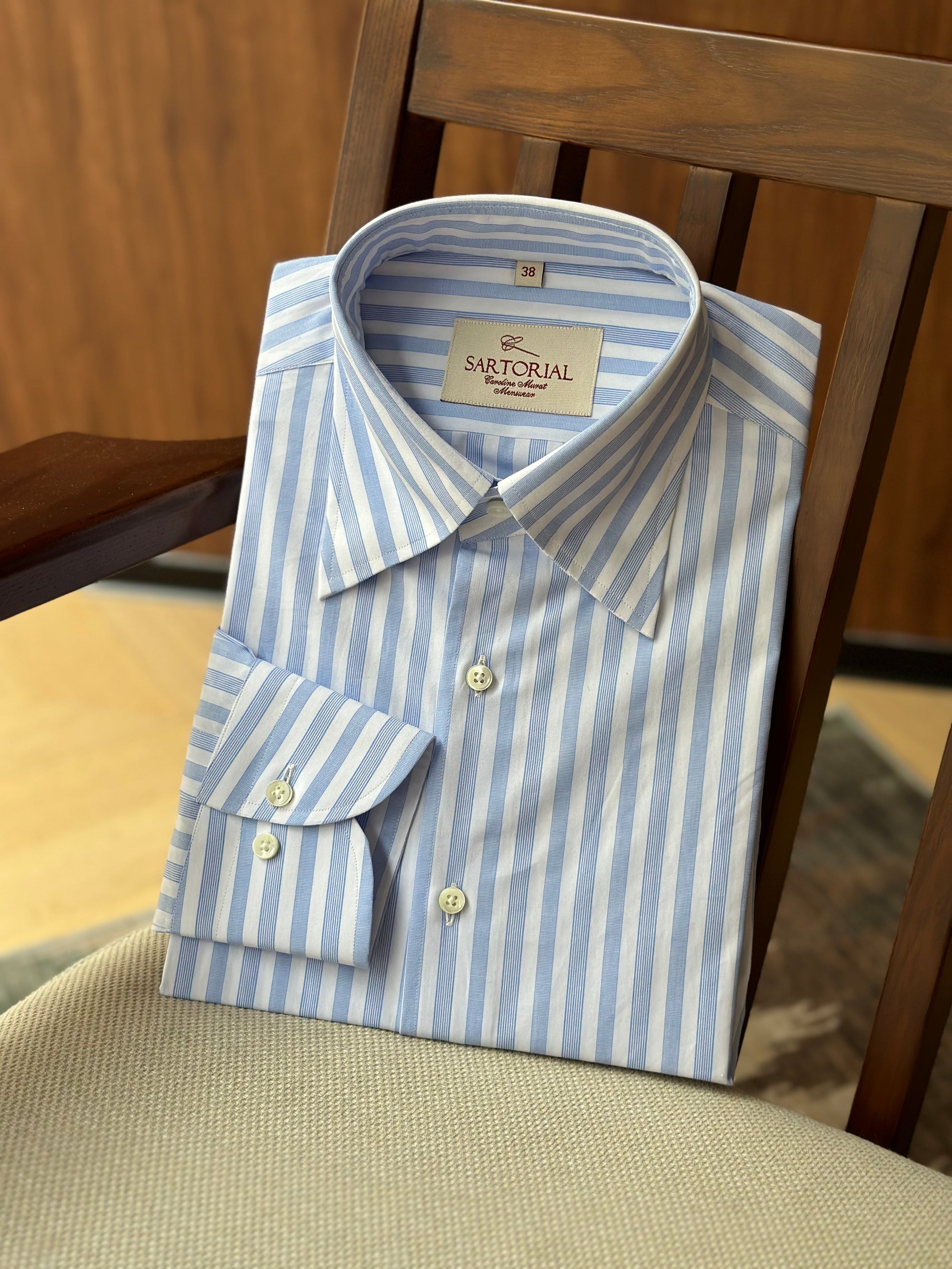 MTO Pale Blue Stripe Cotton Shirt