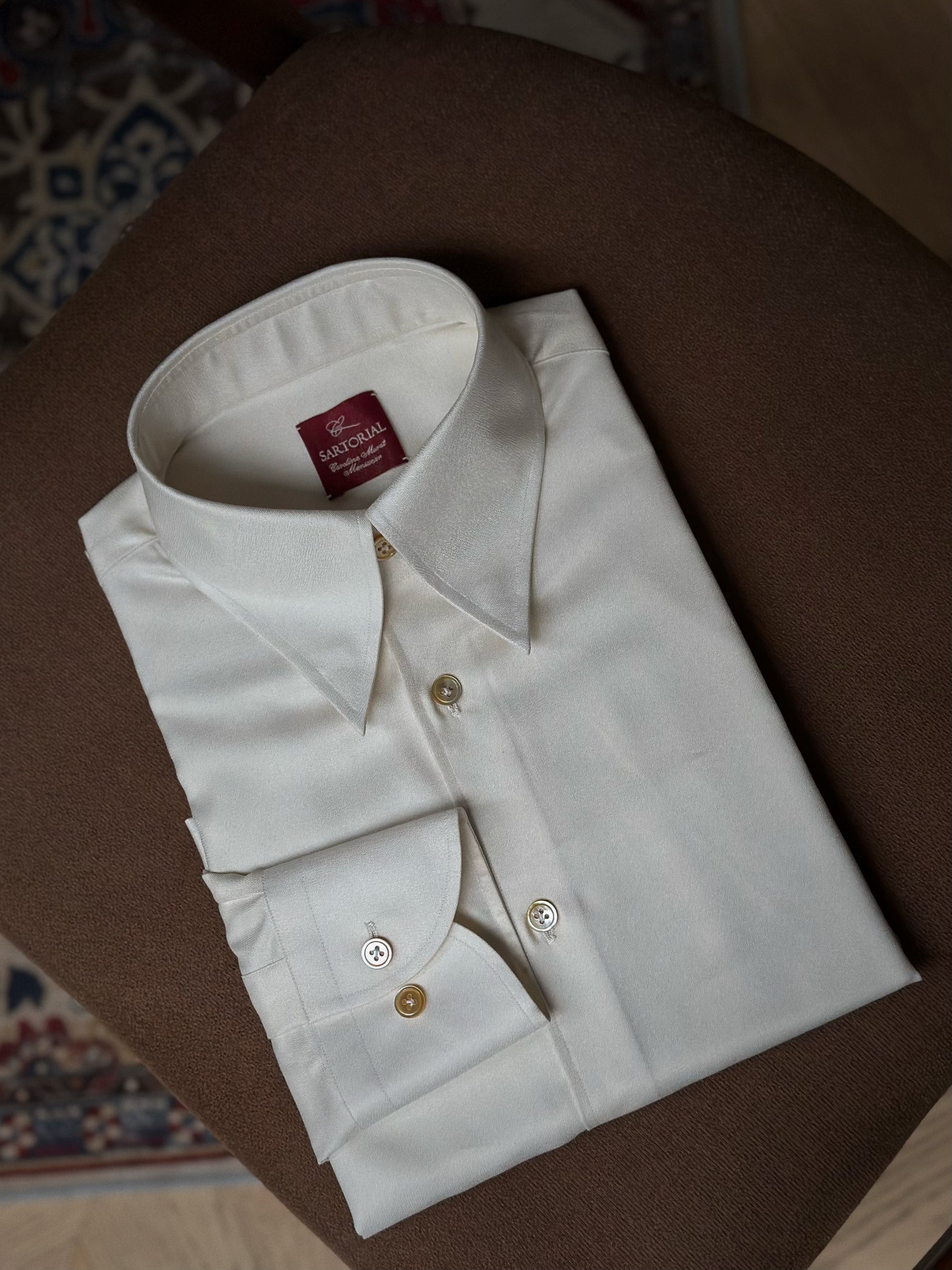 MTO Hand-stitched Beige Silk Shirt