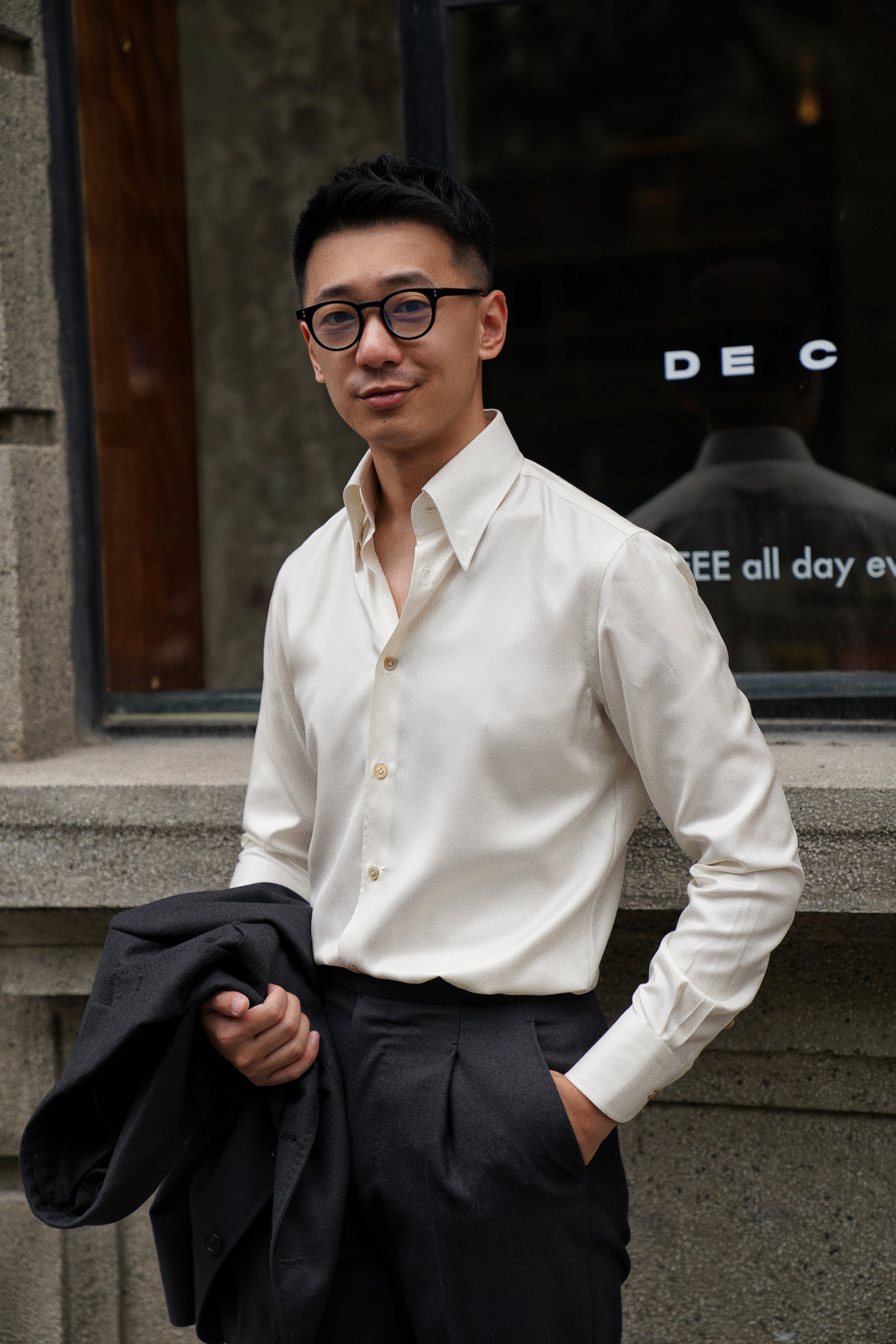 MTO Hand-stitched Beige Silk Shirt