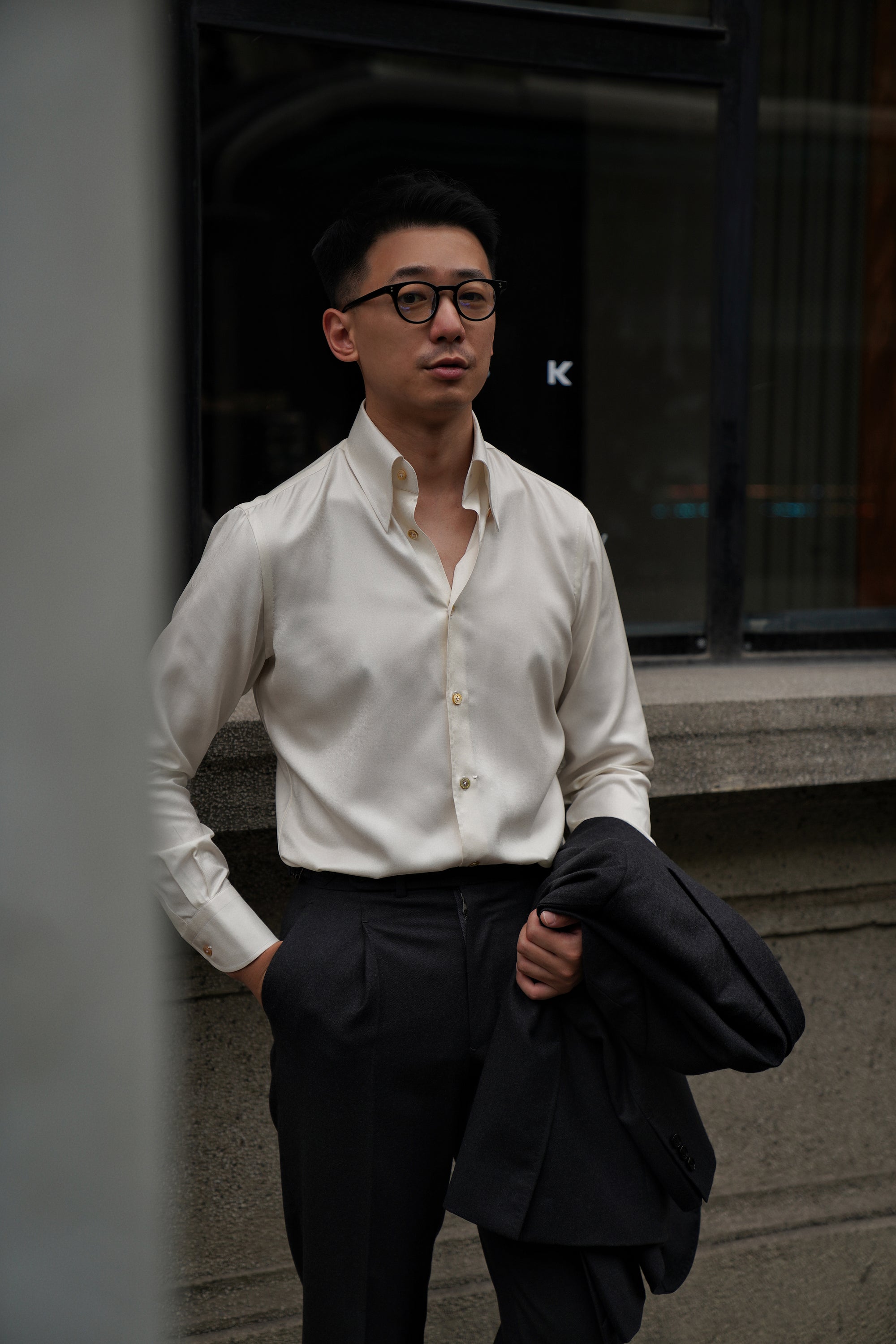 MTO Hand-stitched Beige Silk Shirt