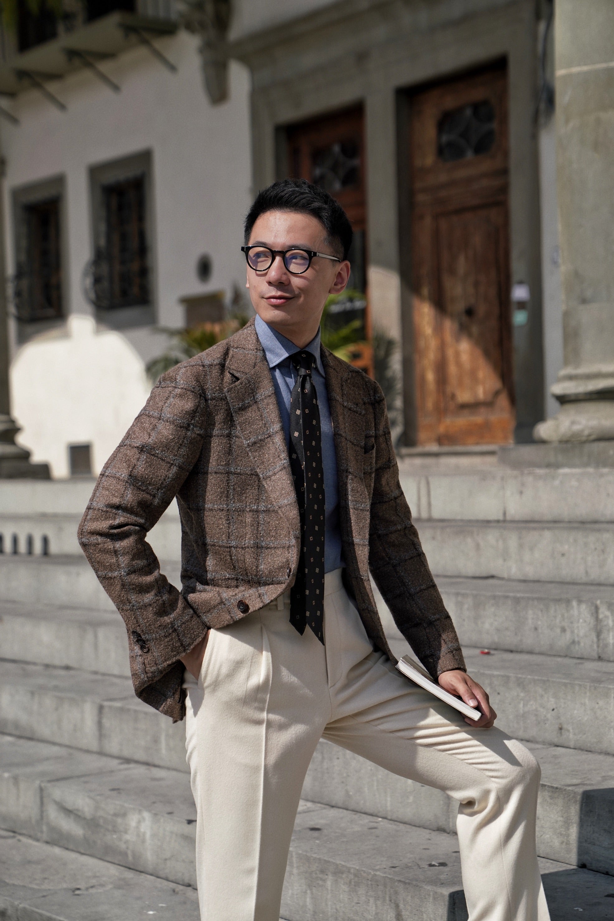 MTO Mocha Windowpane Alpaca Wool Jacket