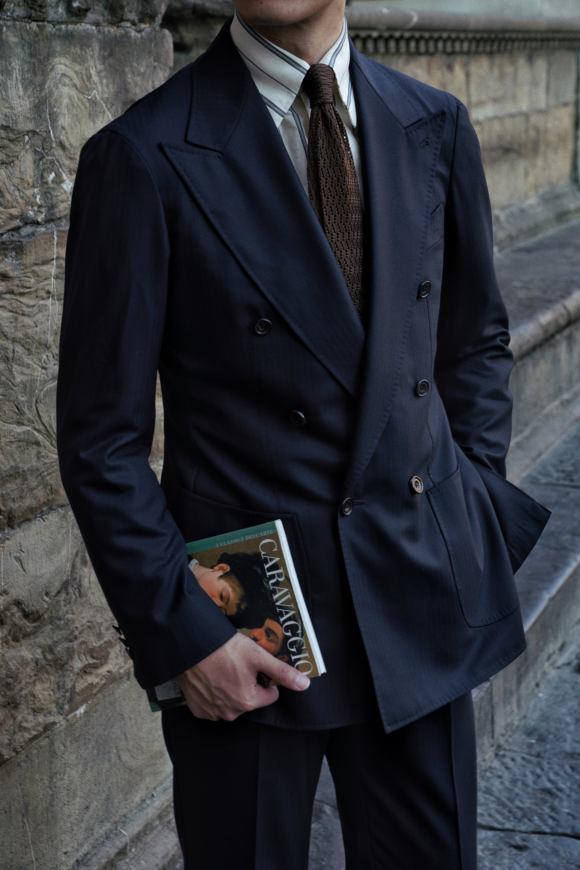 Navy Herringbone 130s Suit #15