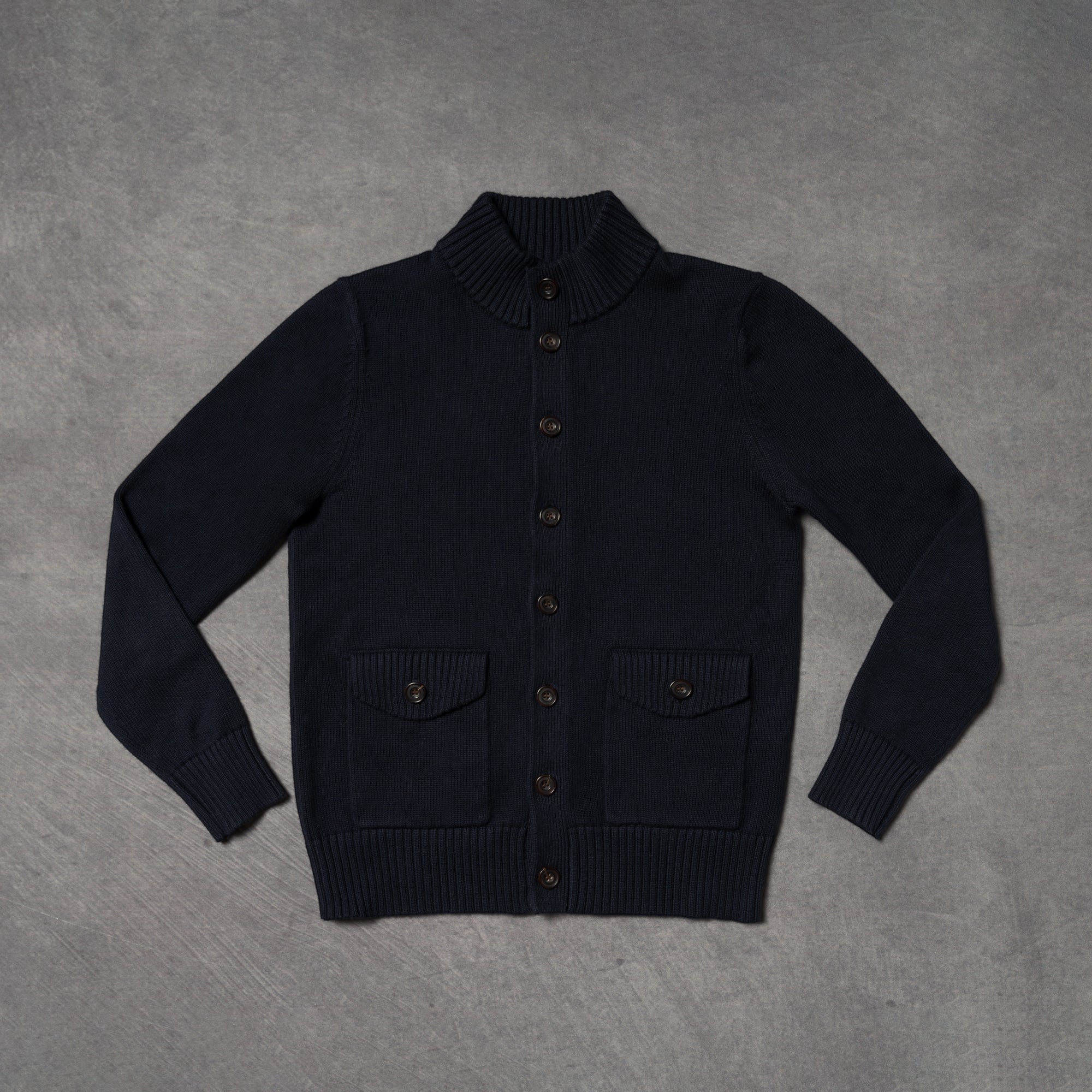 Navy Knitted Cotton Wool A1 Jacket