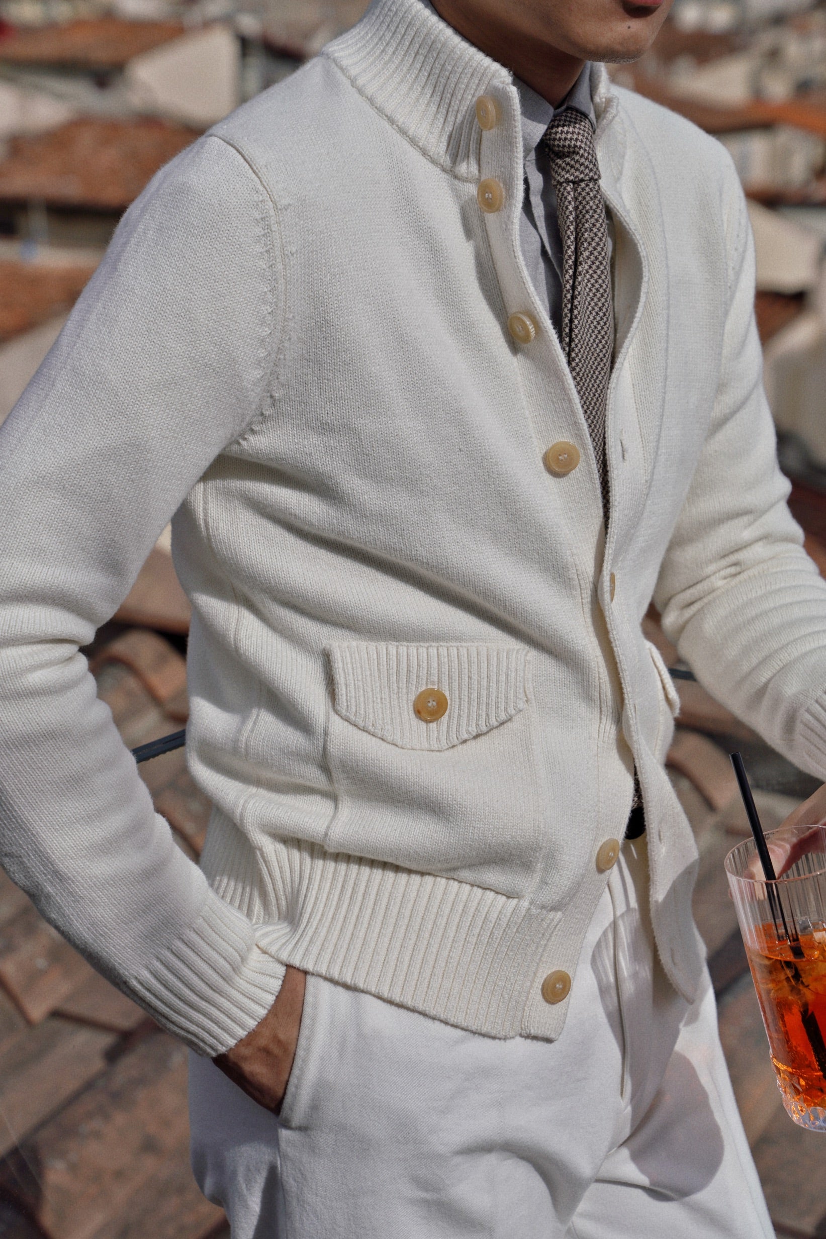 Ivory Knitted Cotton Wool A1 Jacket