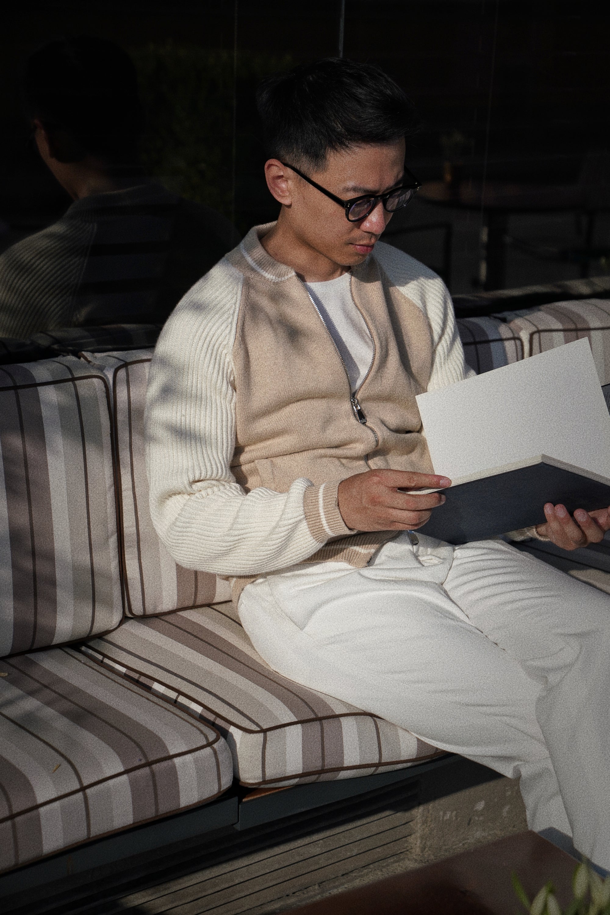 Camel Knitted Bomber Jacket