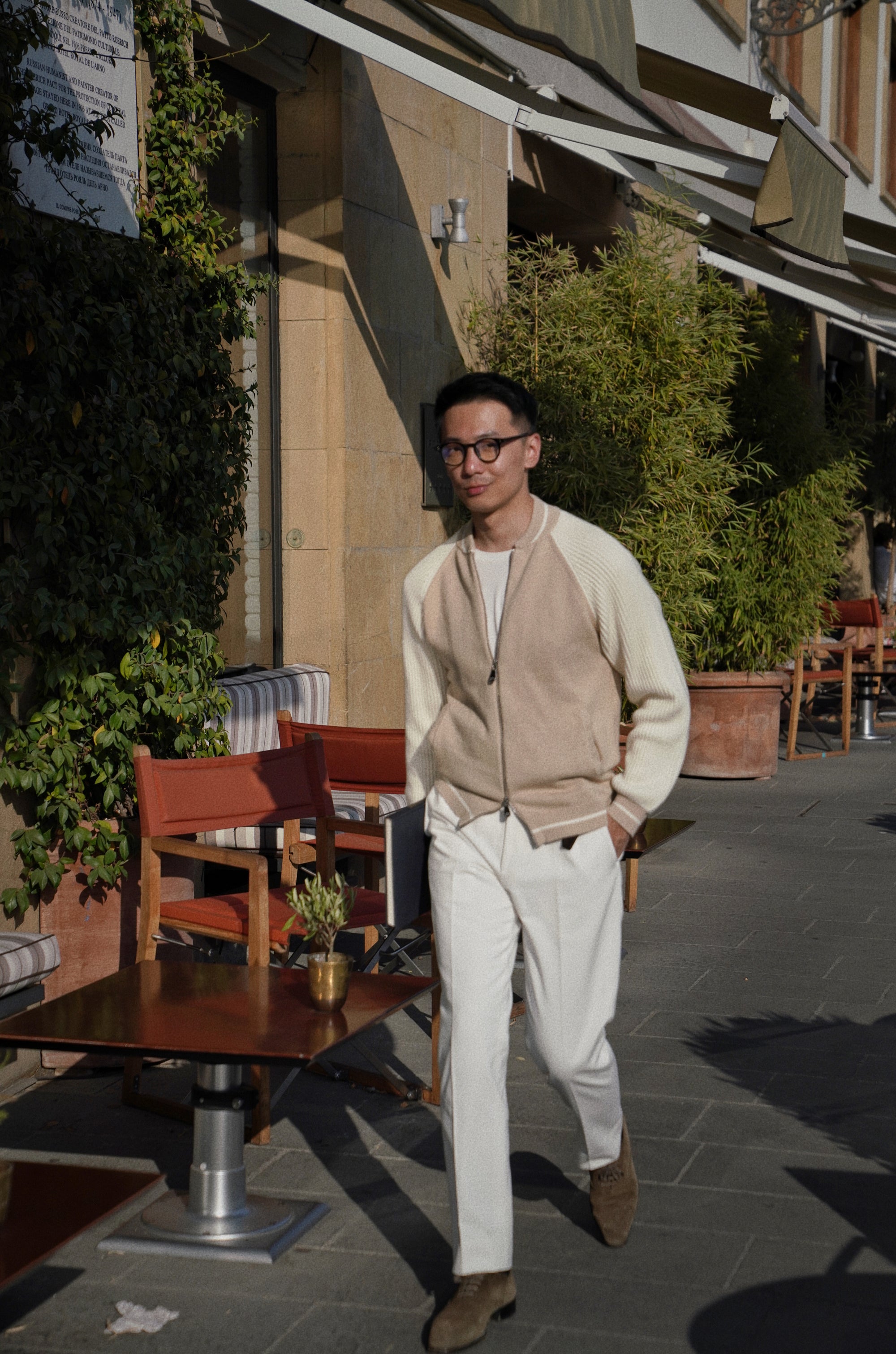 Camel Knitted Bomber Jacket