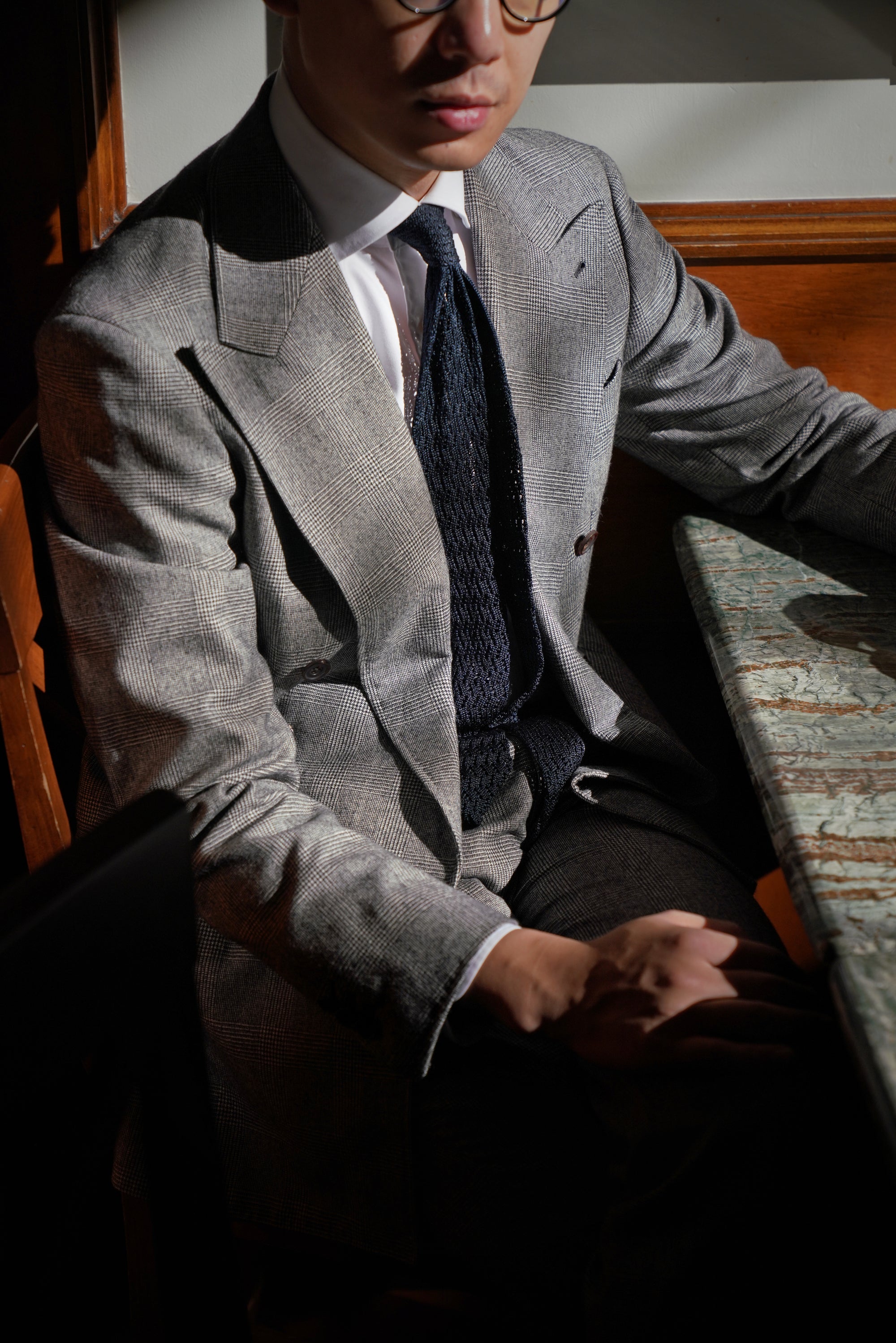 MTO Black and White Glen Check Worsted Flannel Suit #33