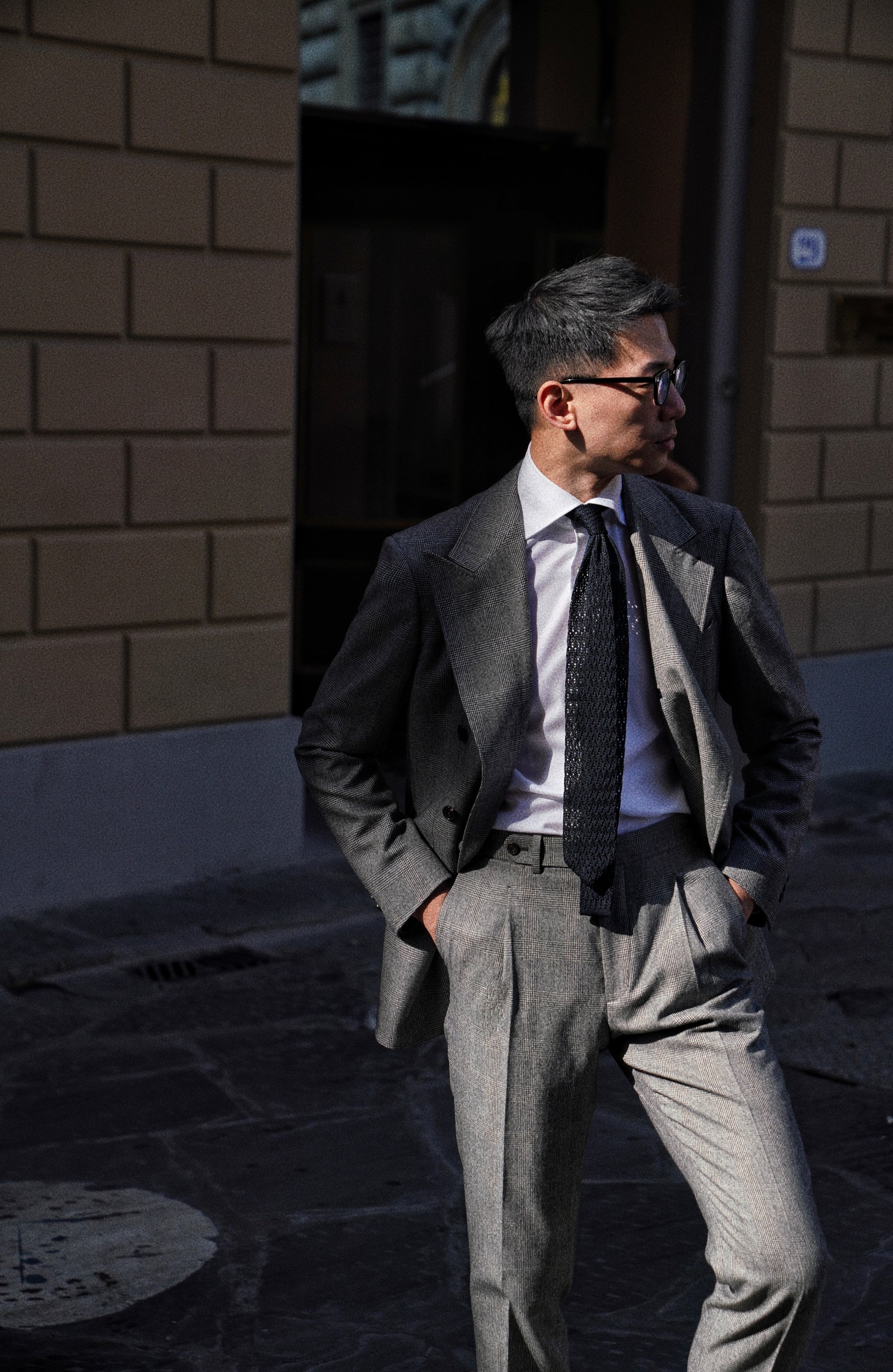 MTO Black and White Glen Check Worsted Flannel Suit #33